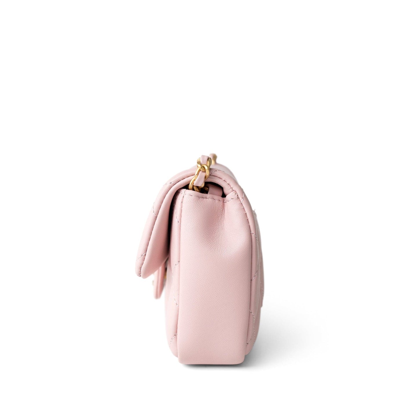 22B Light Pink Lambskin Quilted Mini Heart Charms Flap Antique Gold Hardware