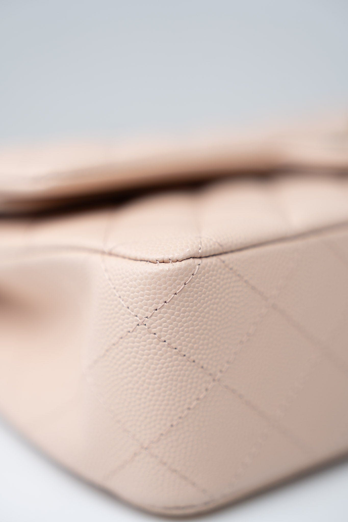 22c Beige Caviar Quilted Classic Flap Light Gold Hardware