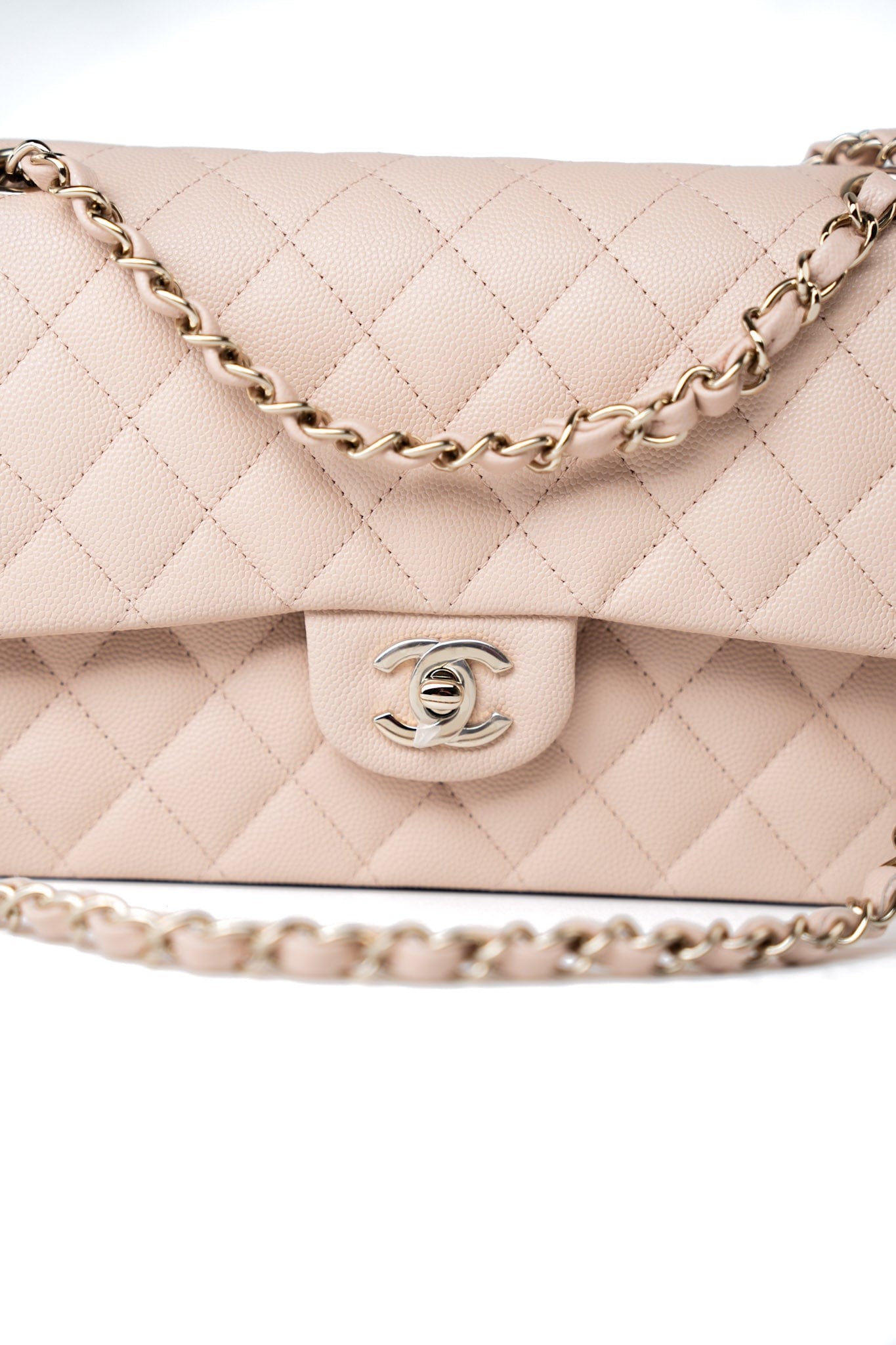 22c Beige Caviar Quilted Classic Flap Light Gold Hardware
