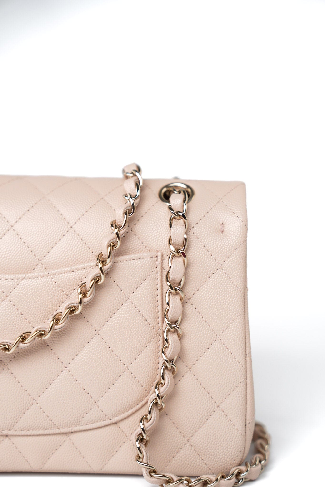 22c Beige Caviar Quilted Classic Flap Light Gold Hardware