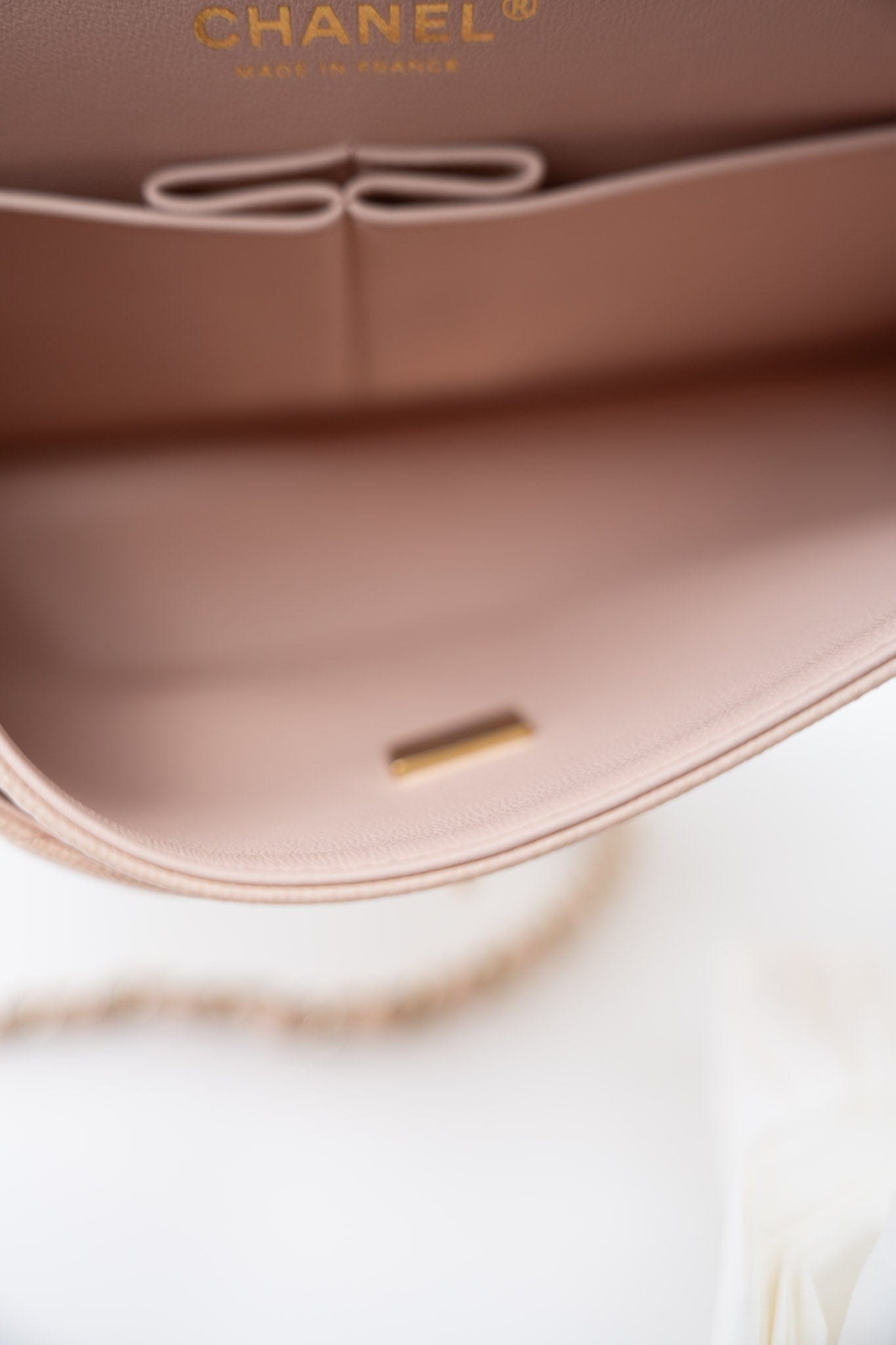 22c Beige Caviar Quilted Classic Flap Light Gold Hardware