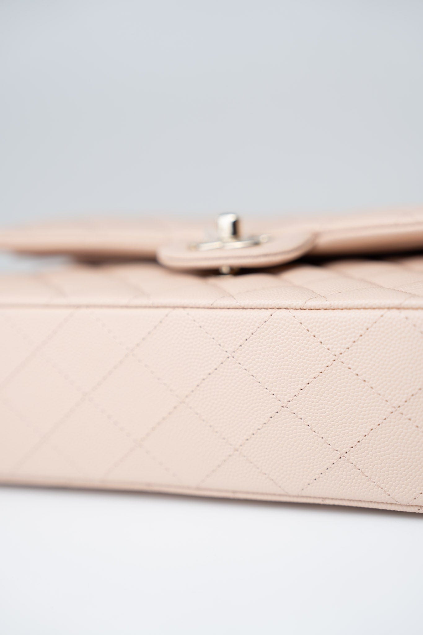 22c Beige Caviar Quilted Classic Flap Light Gold Hardware