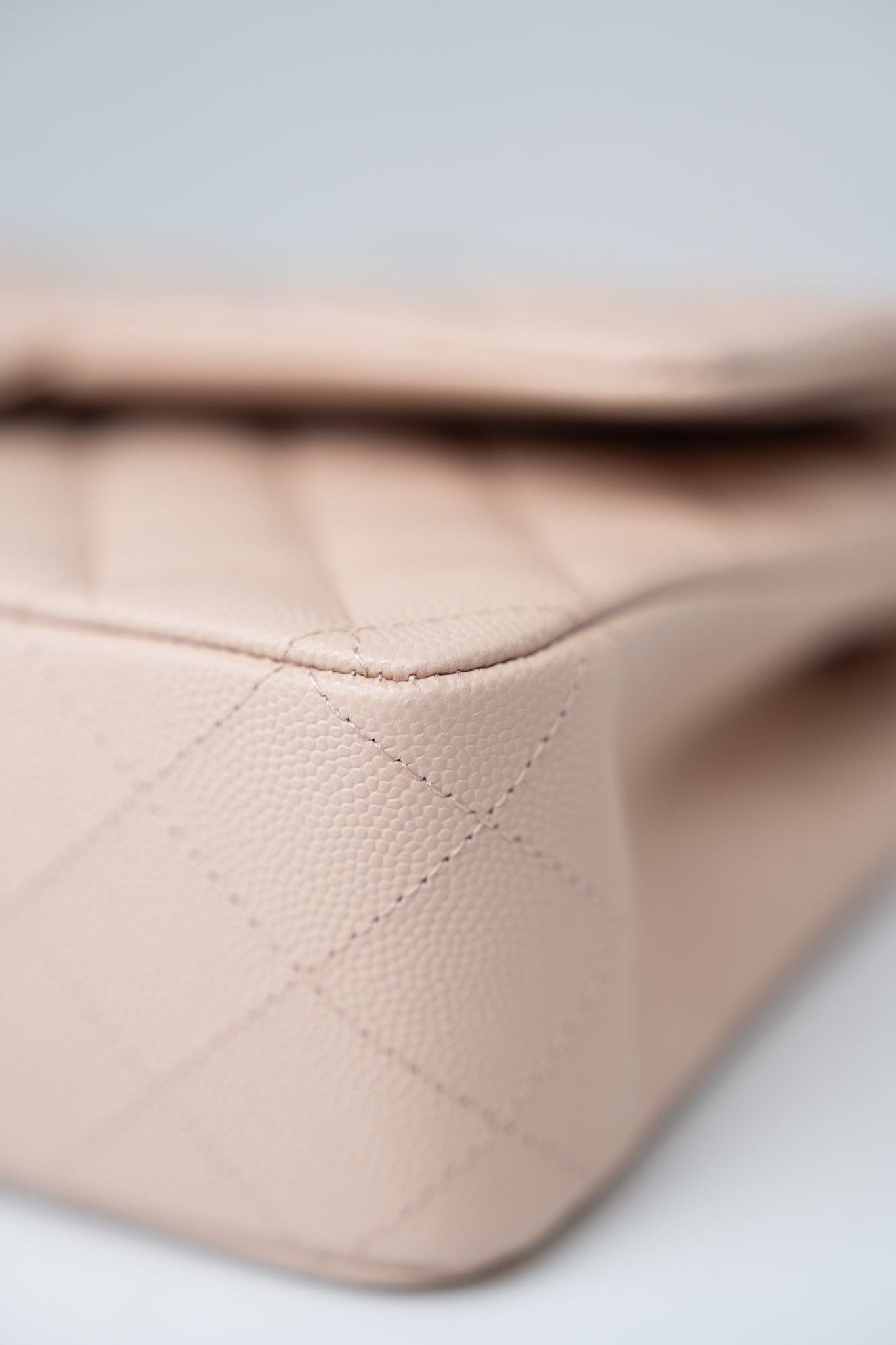 22c Beige Caviar Quilted Classic Flap Light Gold Hardware