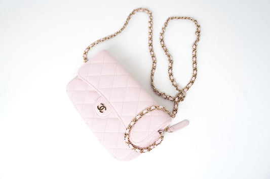 22P Light Pink Caviar Quilted Flap Phone Holder with Classic Chain LGHW