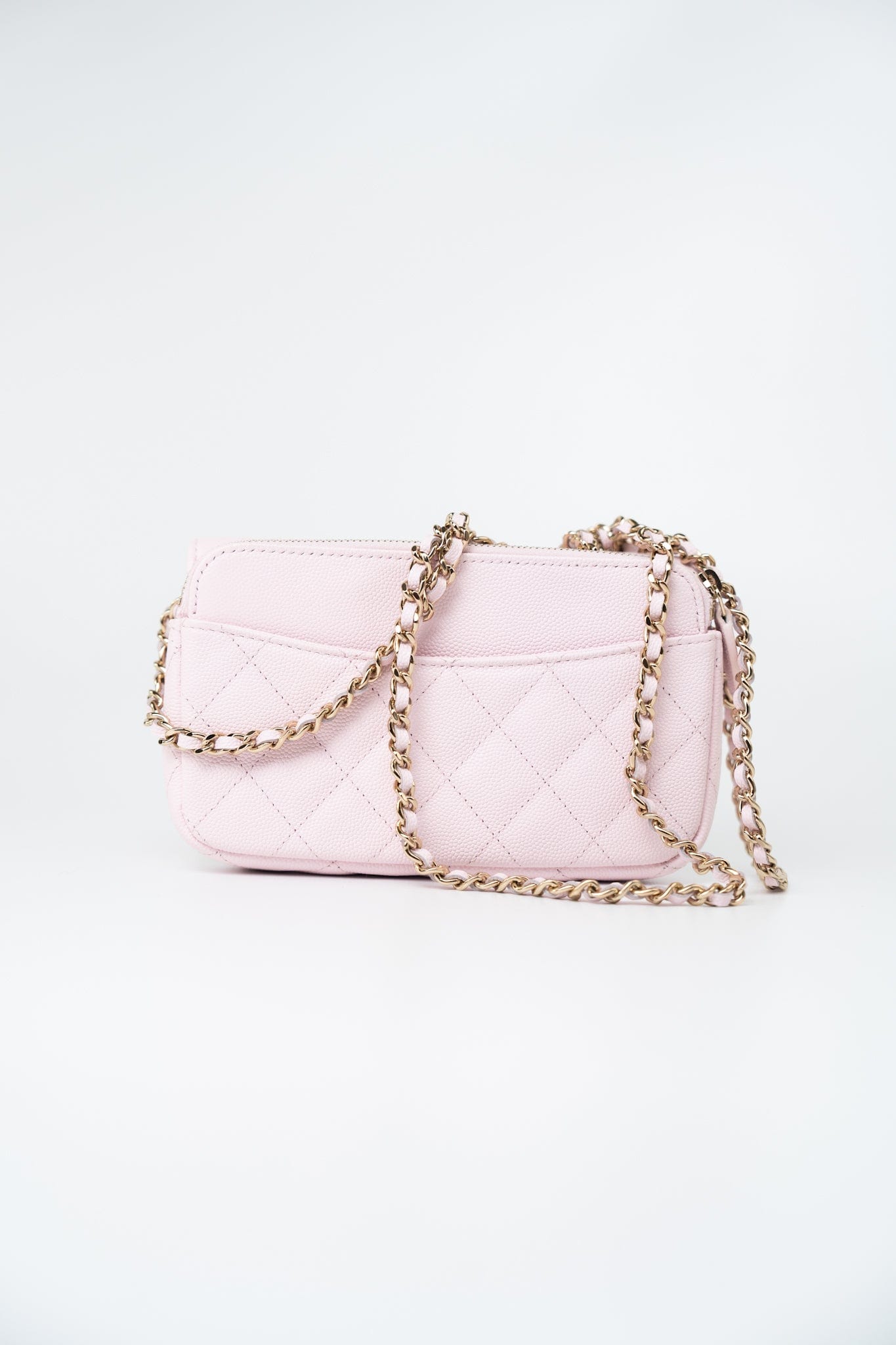 22P Light Pink Caviar Quilted Flap Phone Holder with Classic Chain LGHW