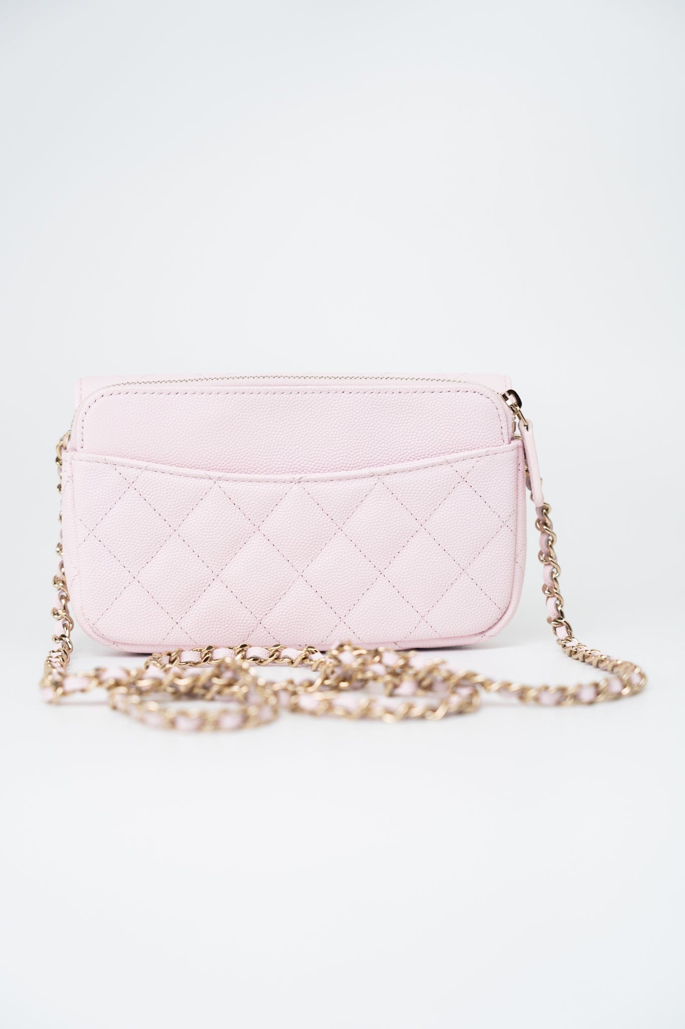 22P Light Pink Caviar Quilted Flap Phone Holder with Classic Chain LGHW