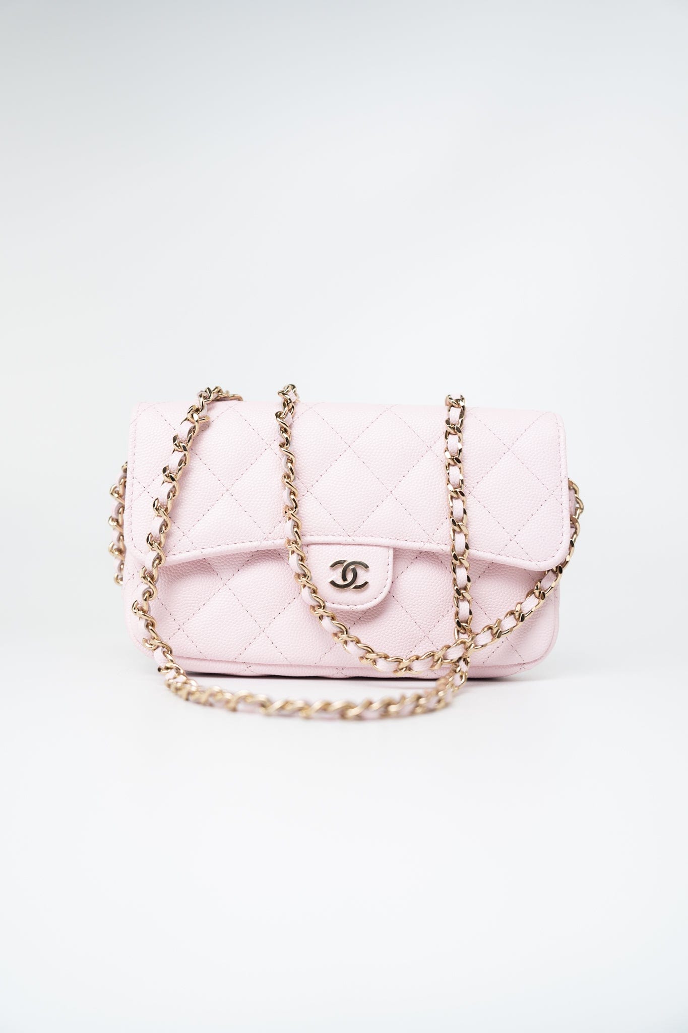 22P Light Pink Caviar Quilted Flap Phone Holder with Classic Chain LGHW