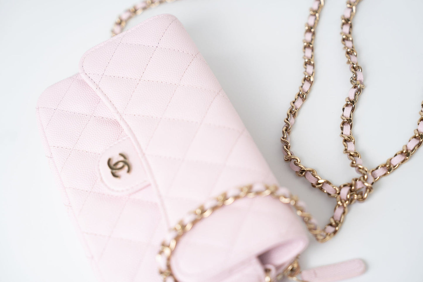 22P Light Pink Caviar Quilted Flap Phone Holder with Classic Chain LGHW
