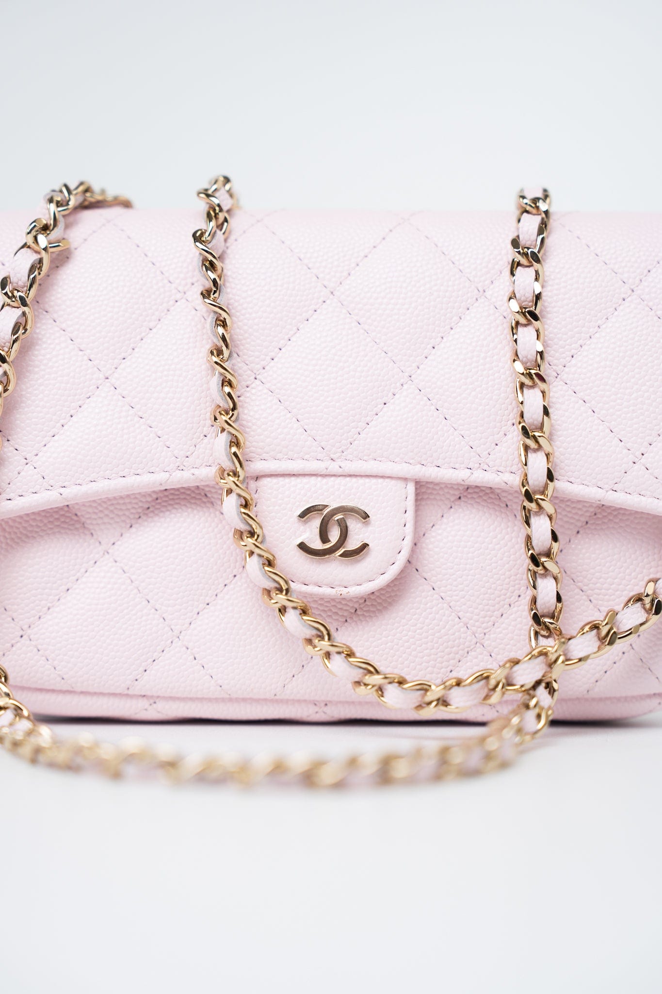 22P Light Pink Caviar Quilted Flap Phone Holder with Classic Chain LGHW