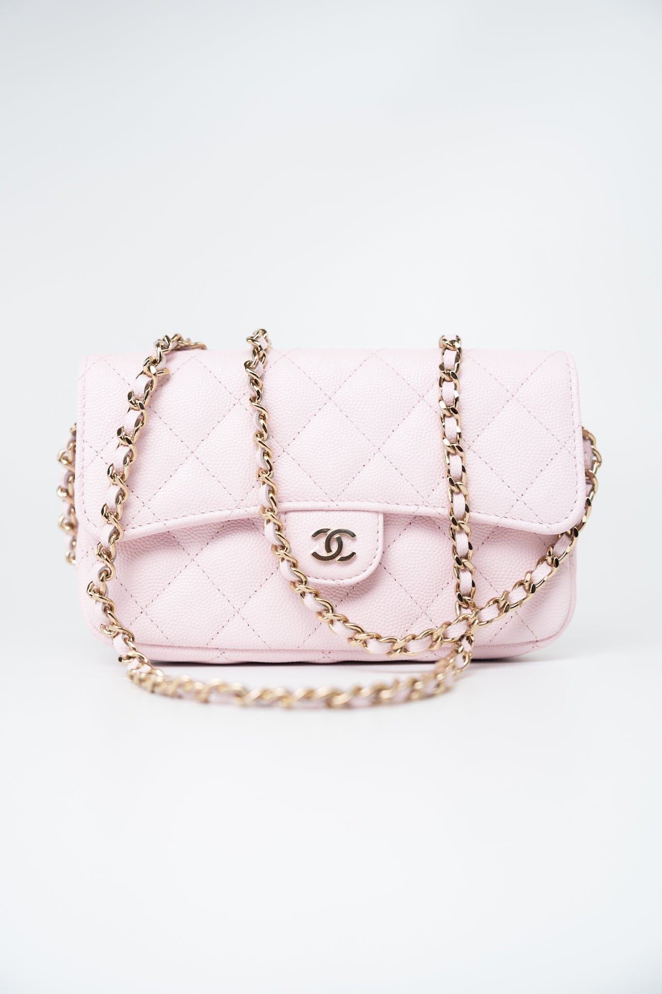 22P Light Pink Caviar Quilted Flap Phone Holder with Classic Chain LGHW