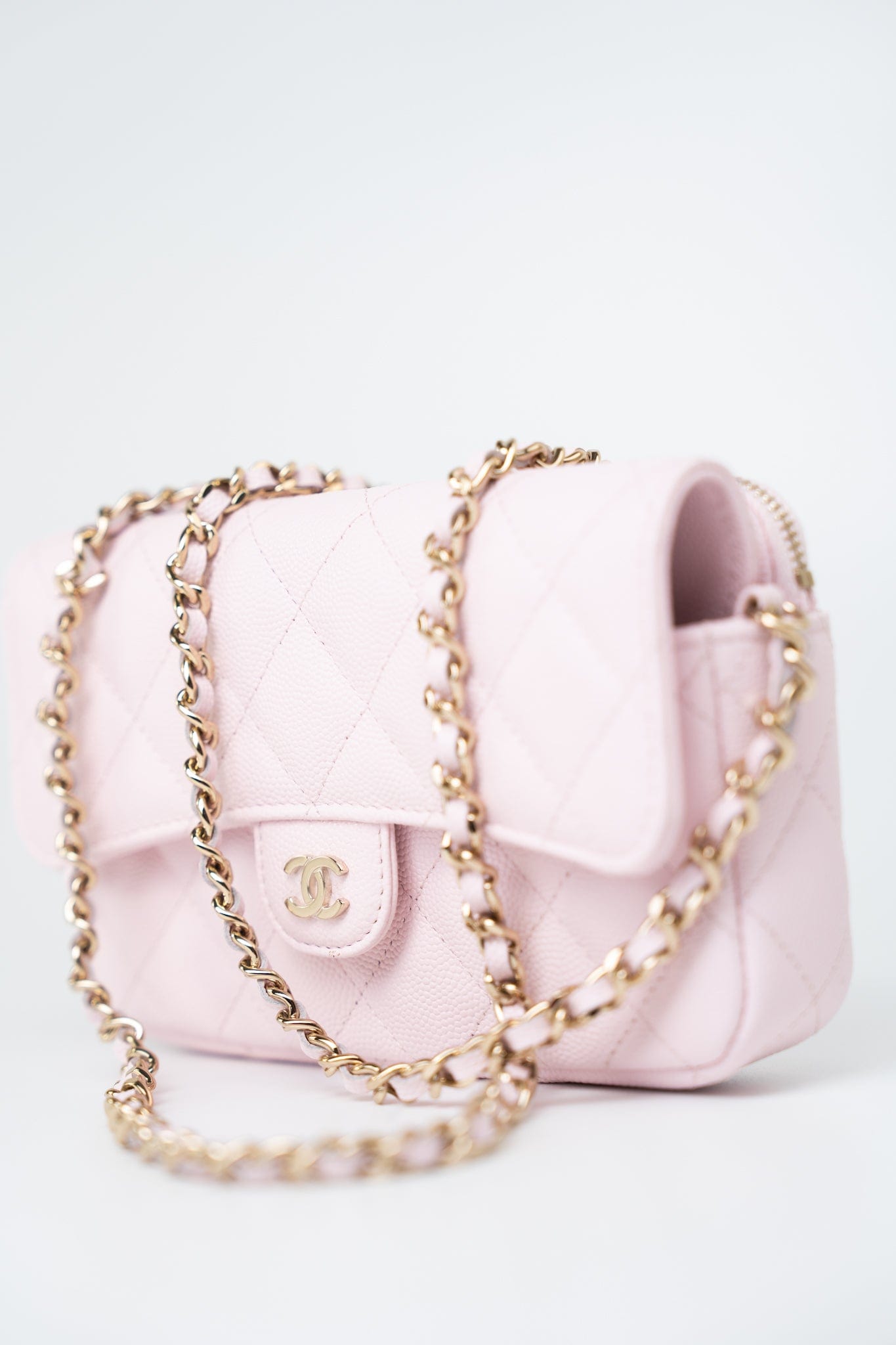 22P Light Pink Caviar Quilted Flap Phone Holder with Classic Chain LGHW