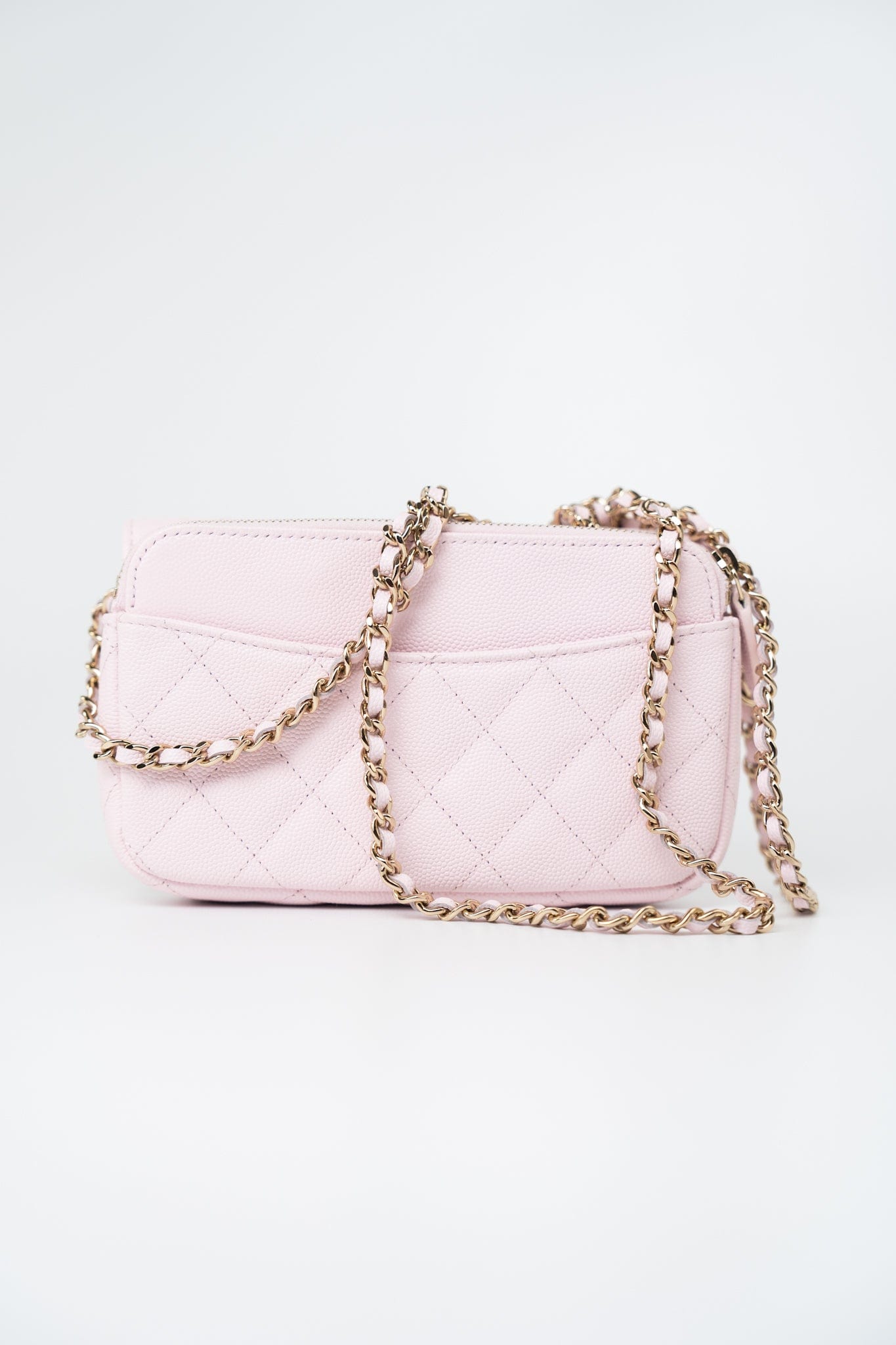 22P Light Pink Caviar Quilted Flap Phone Holder with Classic Chain LGHW