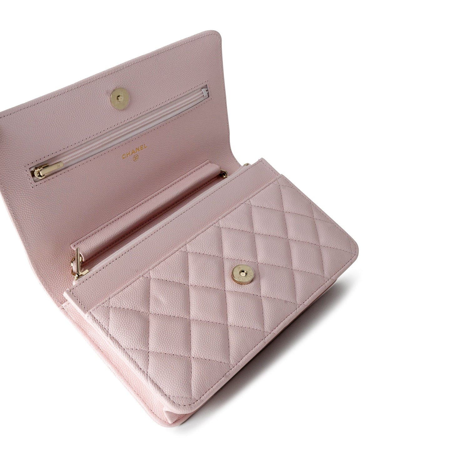 22S Light Pink Caviar  Quilted Wallet On Chain (WOC) LGHW