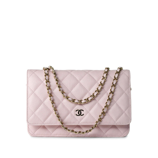 22S Light Pink Caviar  Quilted Wallet On Chain (WOC) LGHW