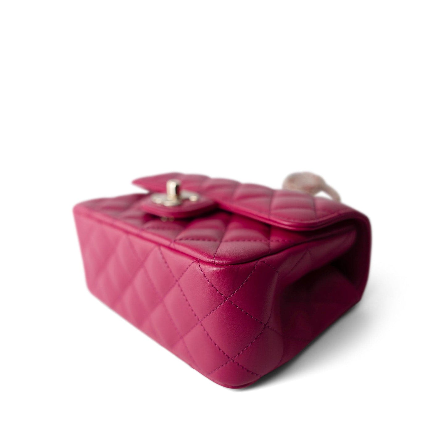 23A Dark Pink Lambskin Quilted Mini Flap Bag with Jeweled Top Handle Light Gold Hardware