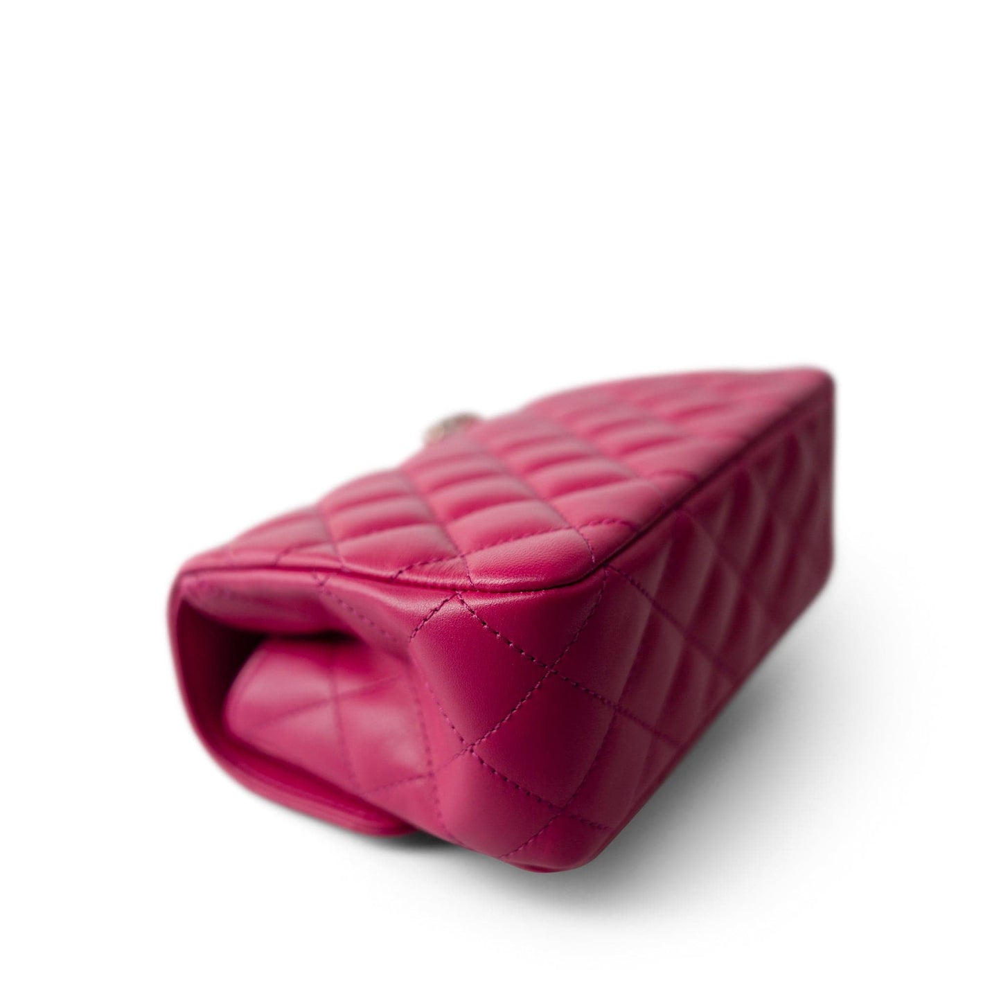 23A Dark Pink Lambskin Quilted Mini Flap Bag with Jeweled Top Handle Light Gold Hardware