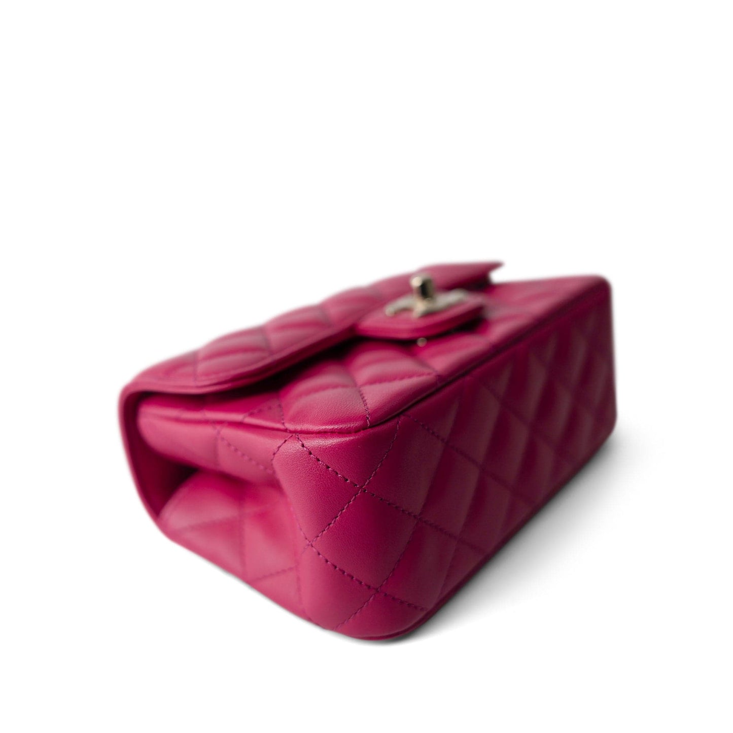 23A Dark Pink Lambskin Quilted Mini Flap Bag with Jeweled Top Handle Light Gold Hardware
