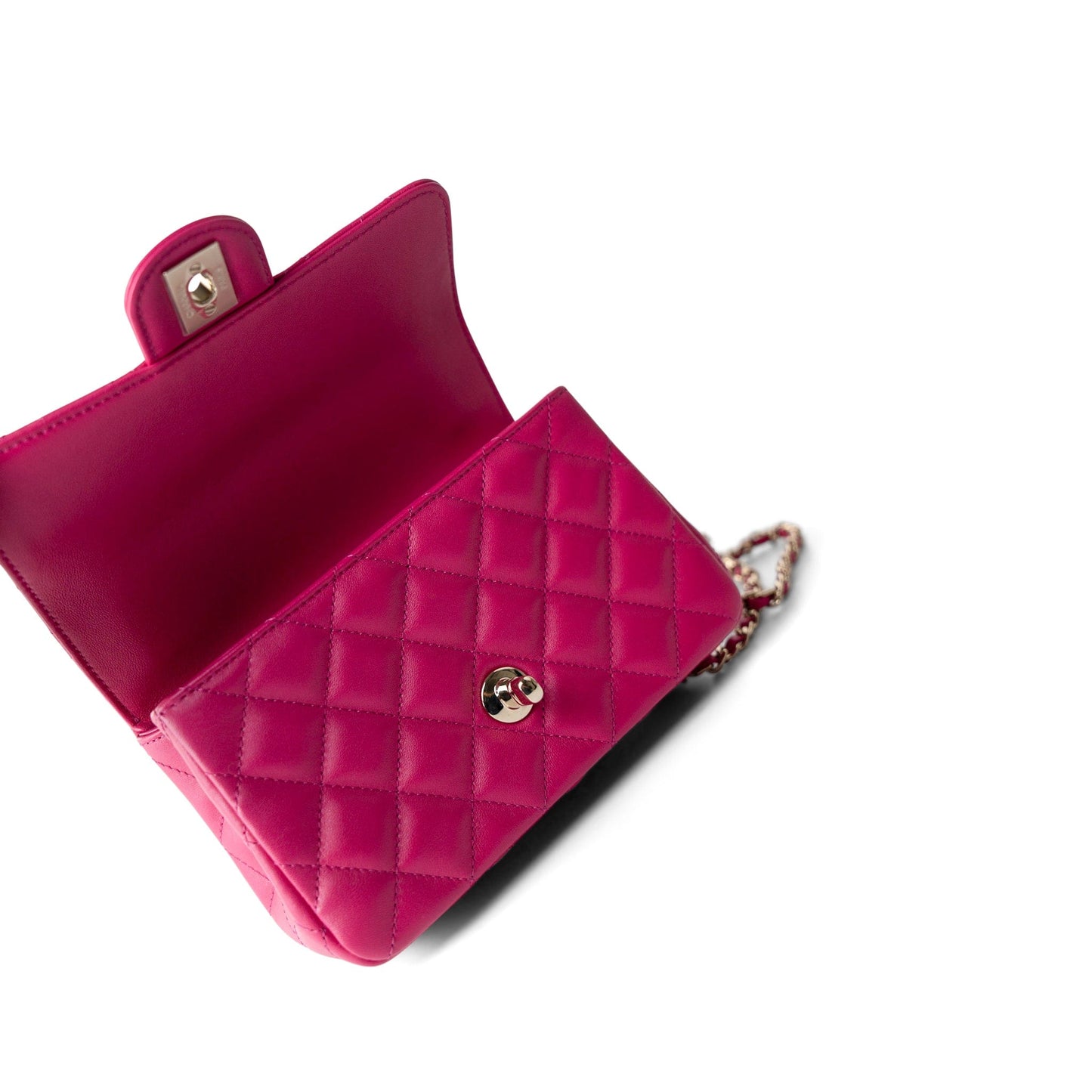 23A Dark Pink Lambskin Quilted Mini Flap Bag with Jeweled Top Handle Light Gold Hardware