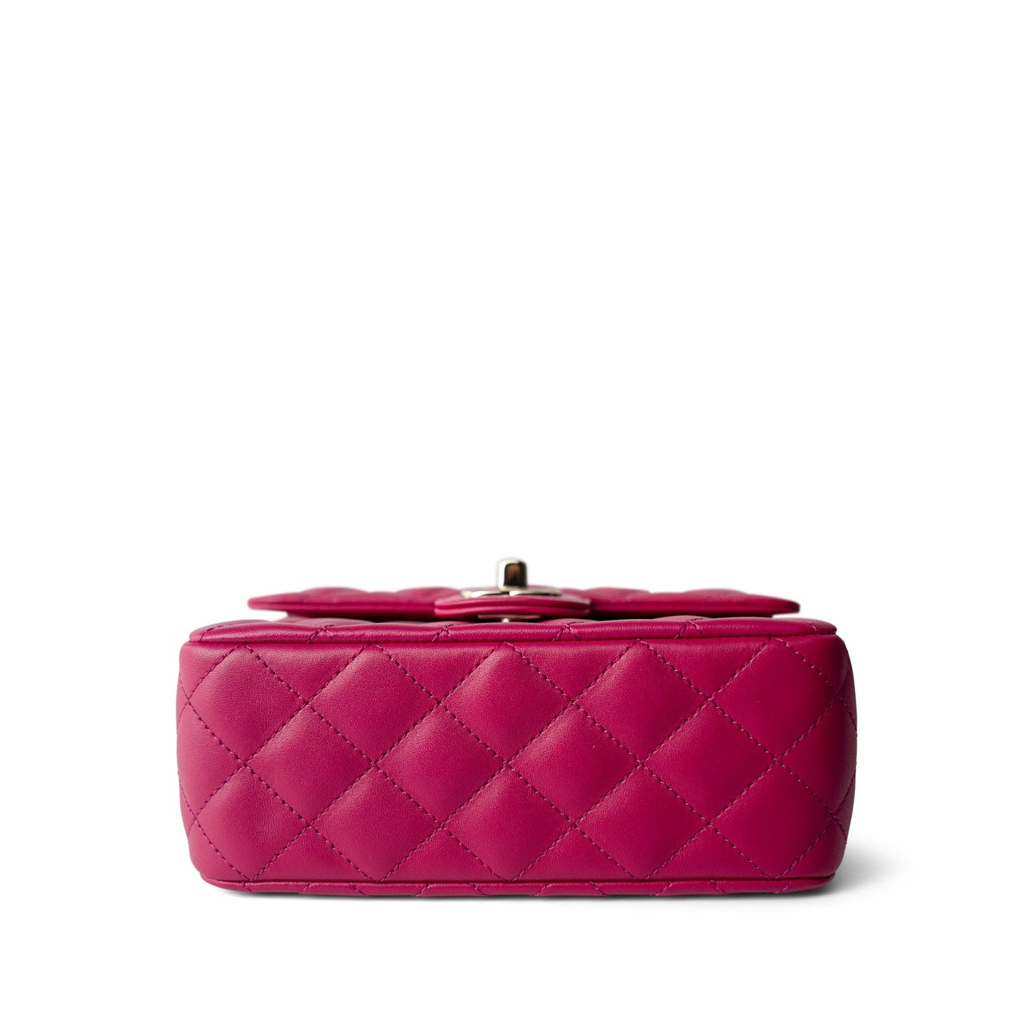 23A Dark Pink Lambskin Quilted Mini Flap Bag with Jeweled Top Handle Light Gold Hardware