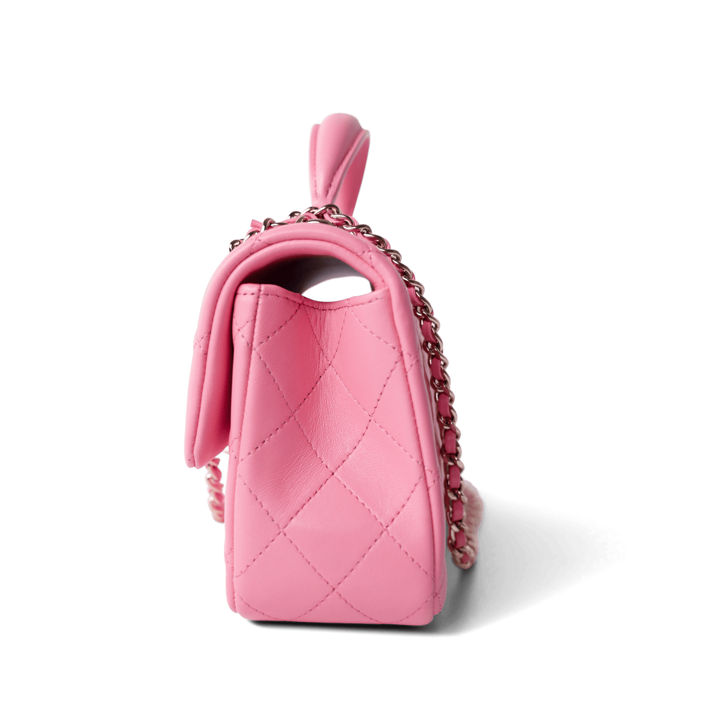 23P Pink Lambskin Quilted Mini Top Handle Light Gold Hardware