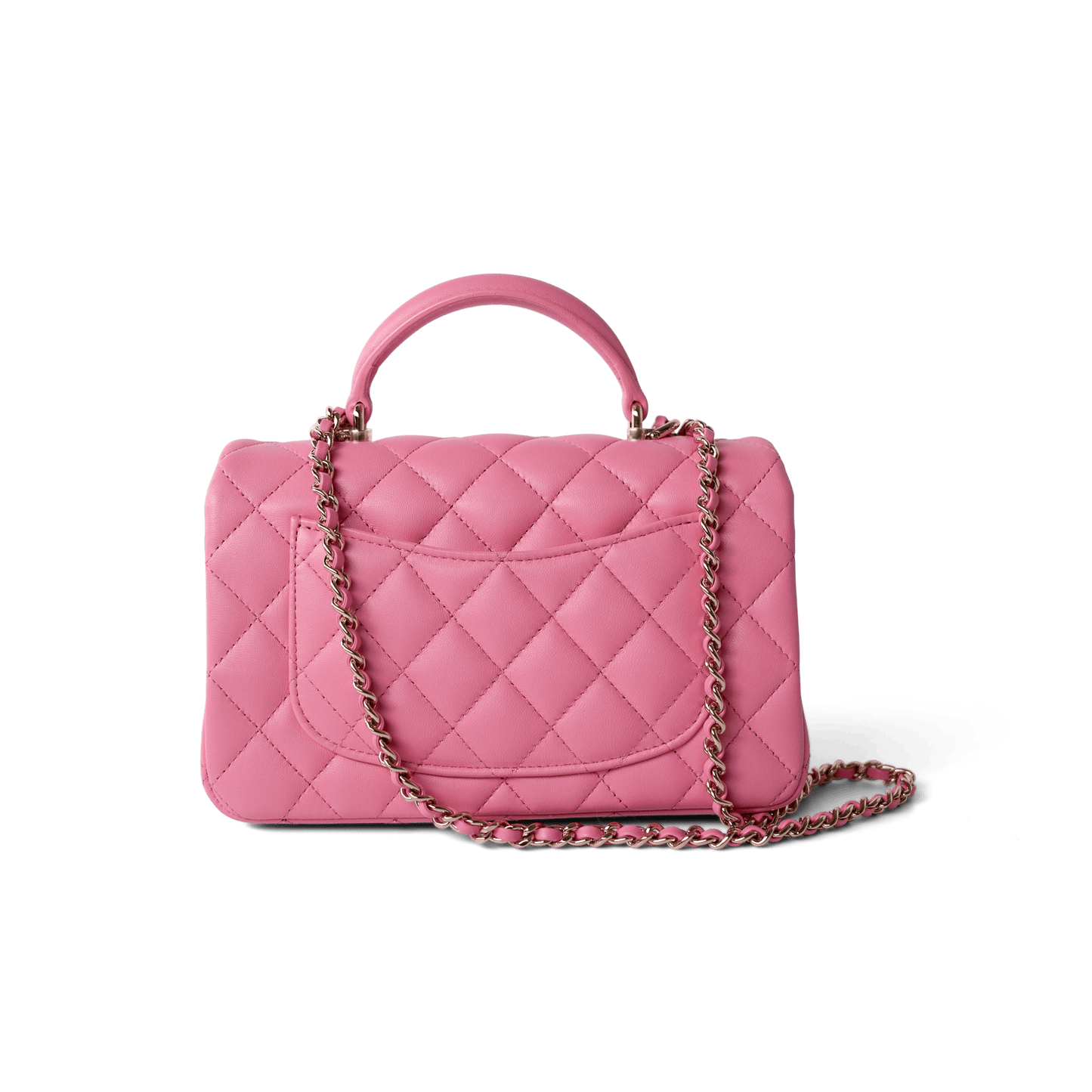 23P Pink Lambskin Quilted Mini Top Handle Light Gold Hardware