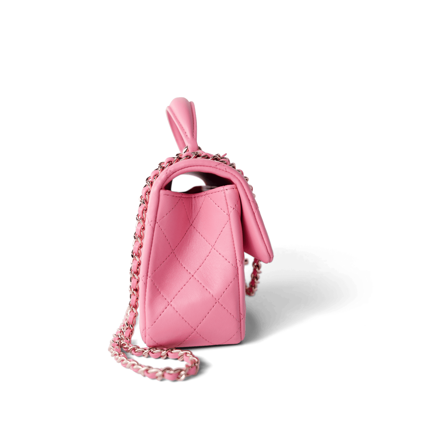 23P Pink Lambskin Quilted Mini Top Handle Light Gold Hardware