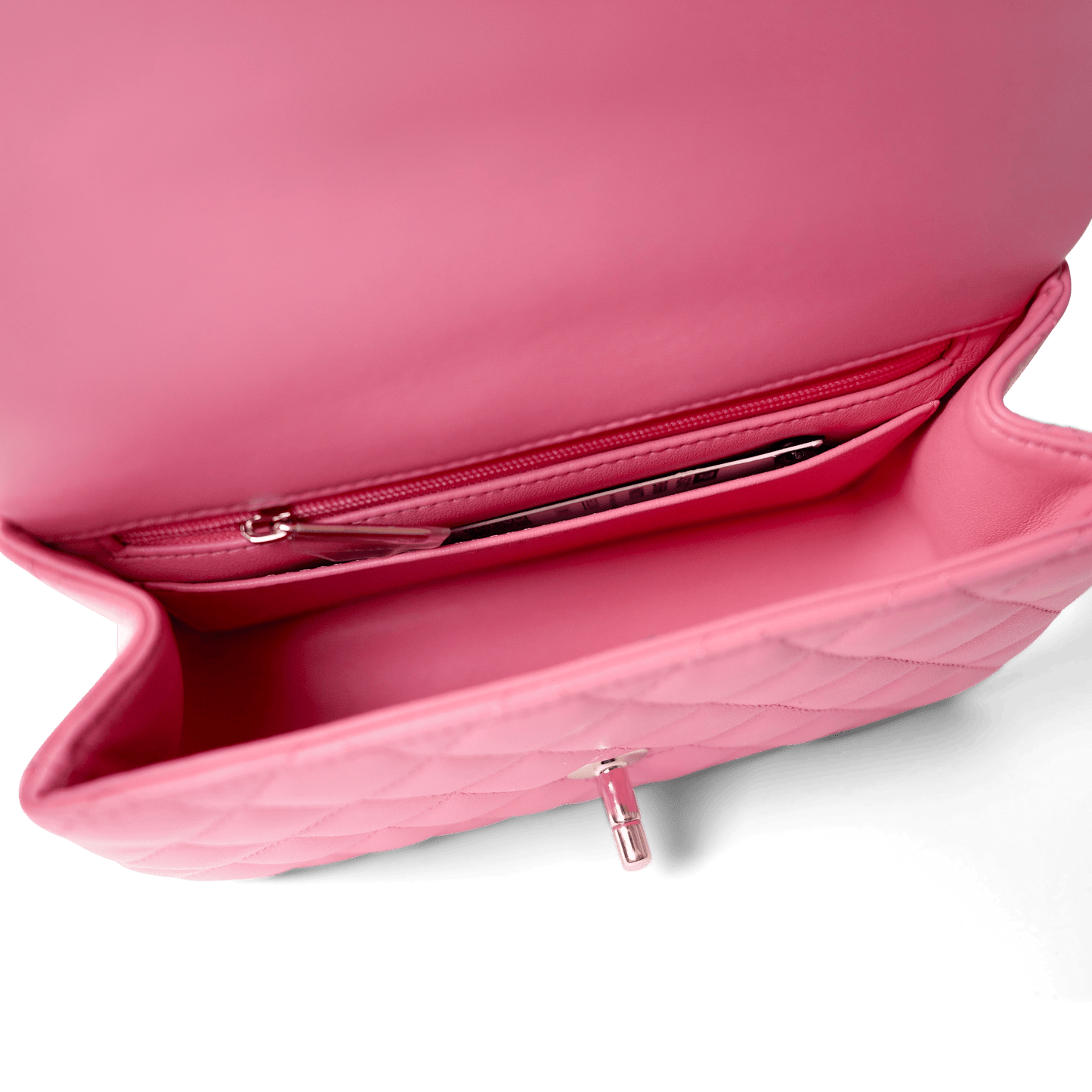 23P Pink Lambskin Quilted Mini Top Handle Light Gold Hardware