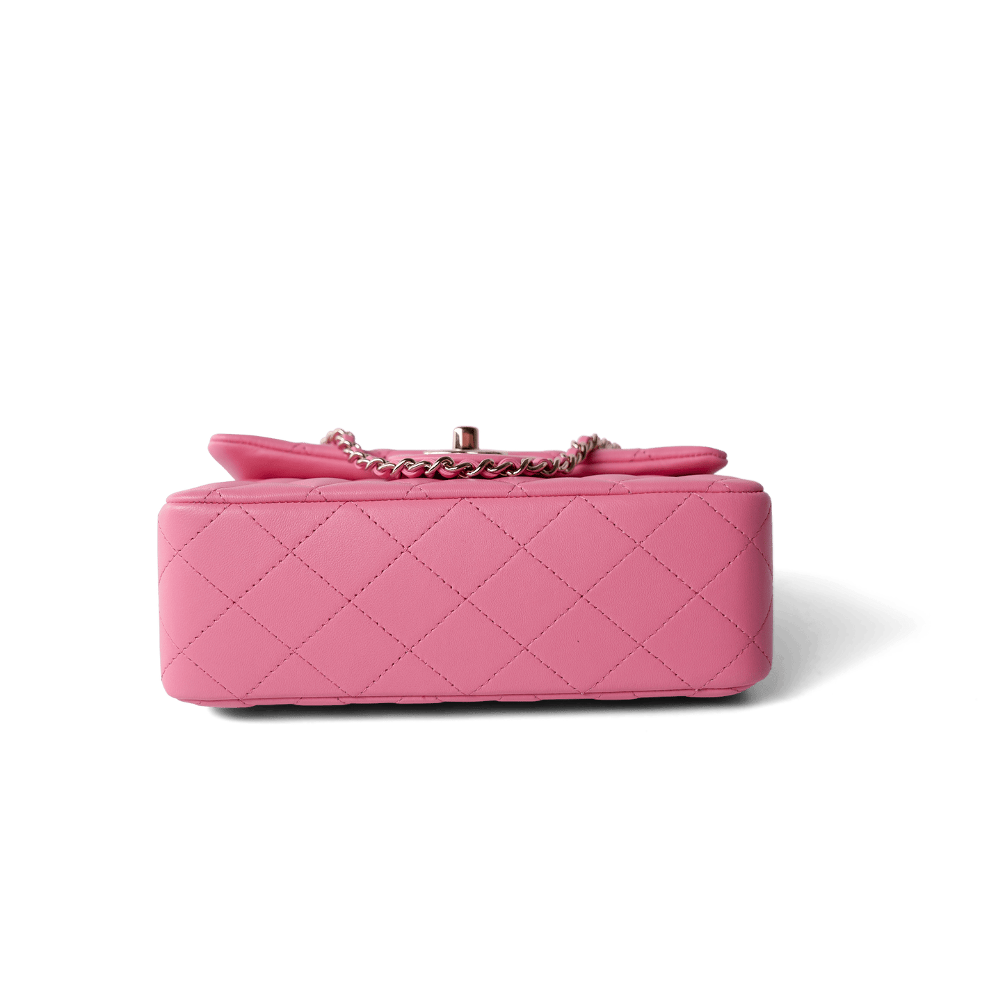 23P Pink Lambskin Quilted Mini Top Handle Light Gold Hardware