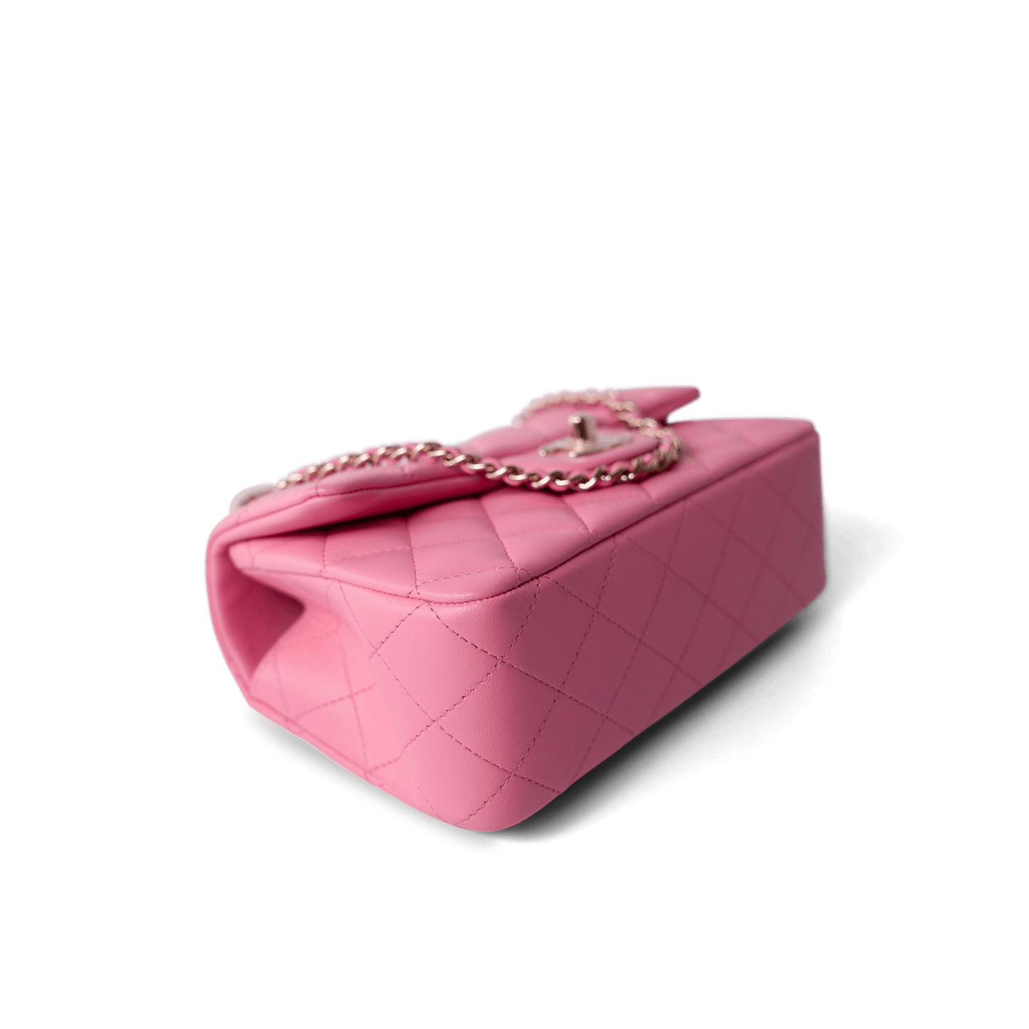 23P Pink Lambskin Quilted Mini Top Handle Light Gold Hardware