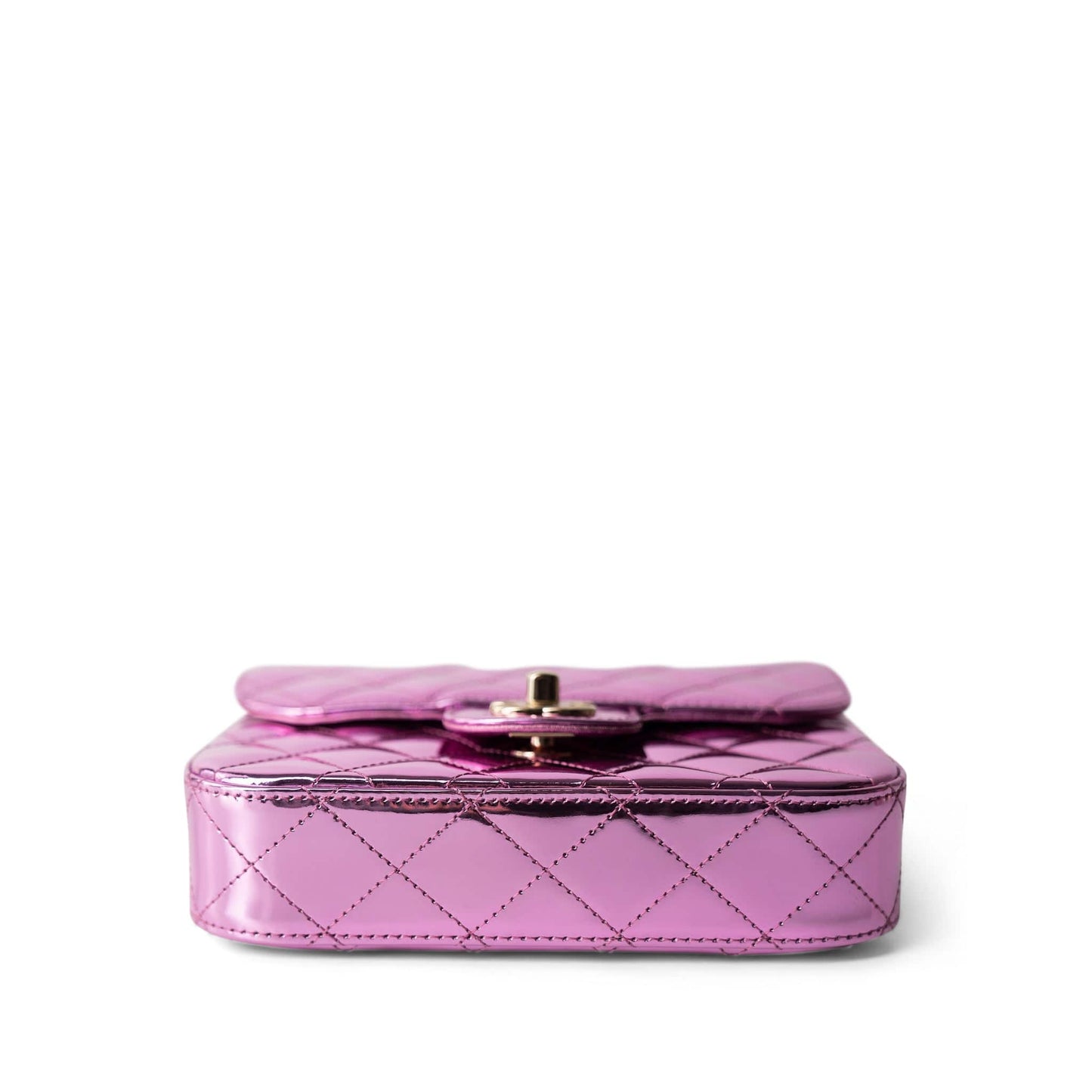 24C Shiny Pink Calfskin Quilted Flap Bag & Coin Purse