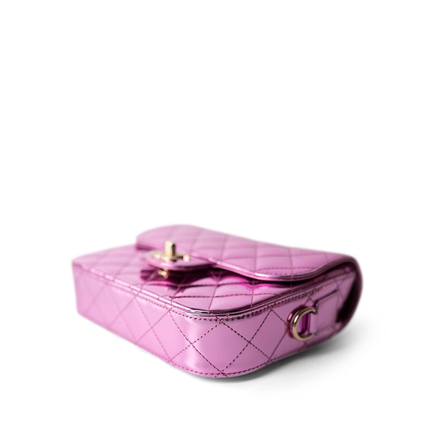 24C Shiny Pink Calfskin Quilted Flap Bag & Coin Purse