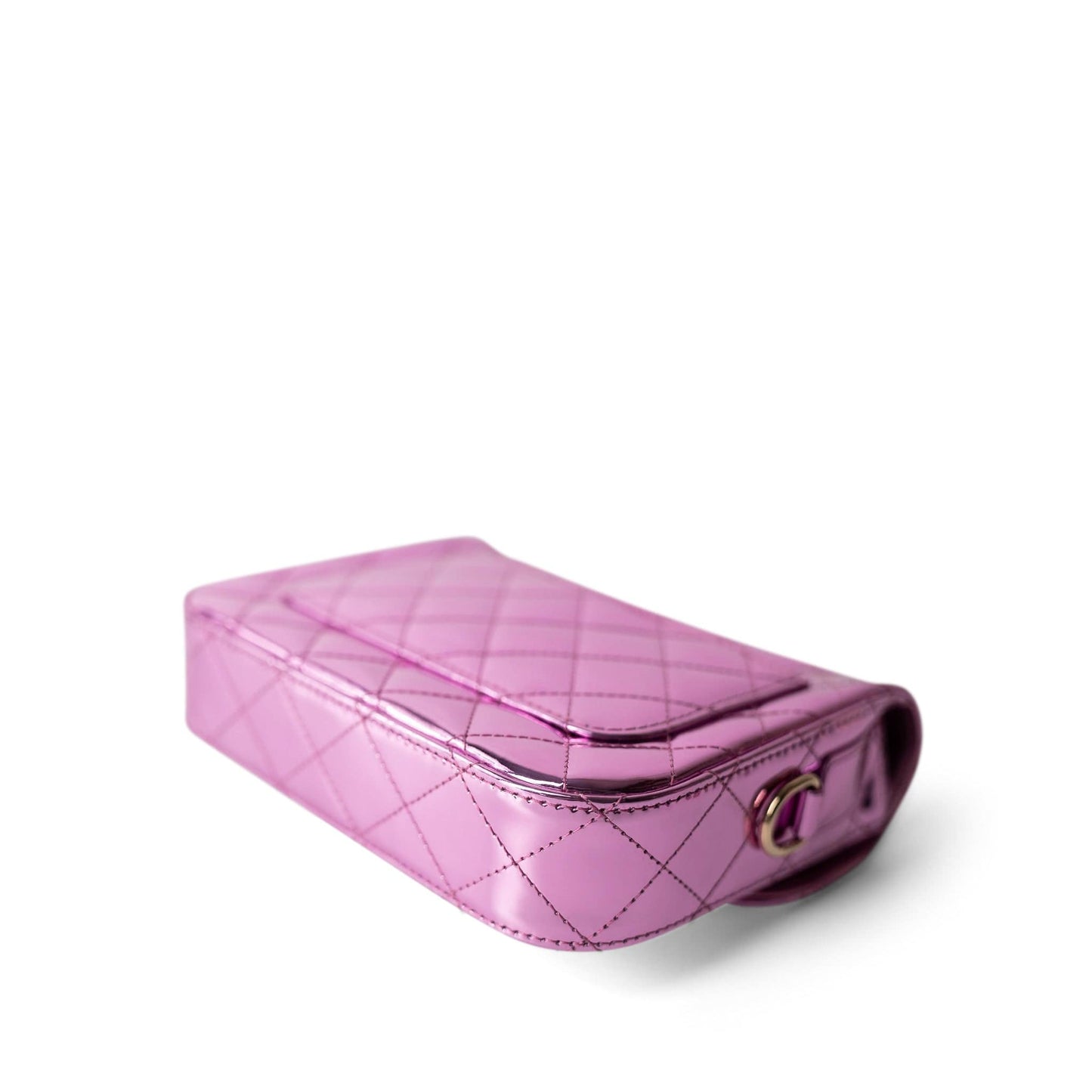 24C Shiny Pink Calfskin Quilted Flap Bag & Coin Purse