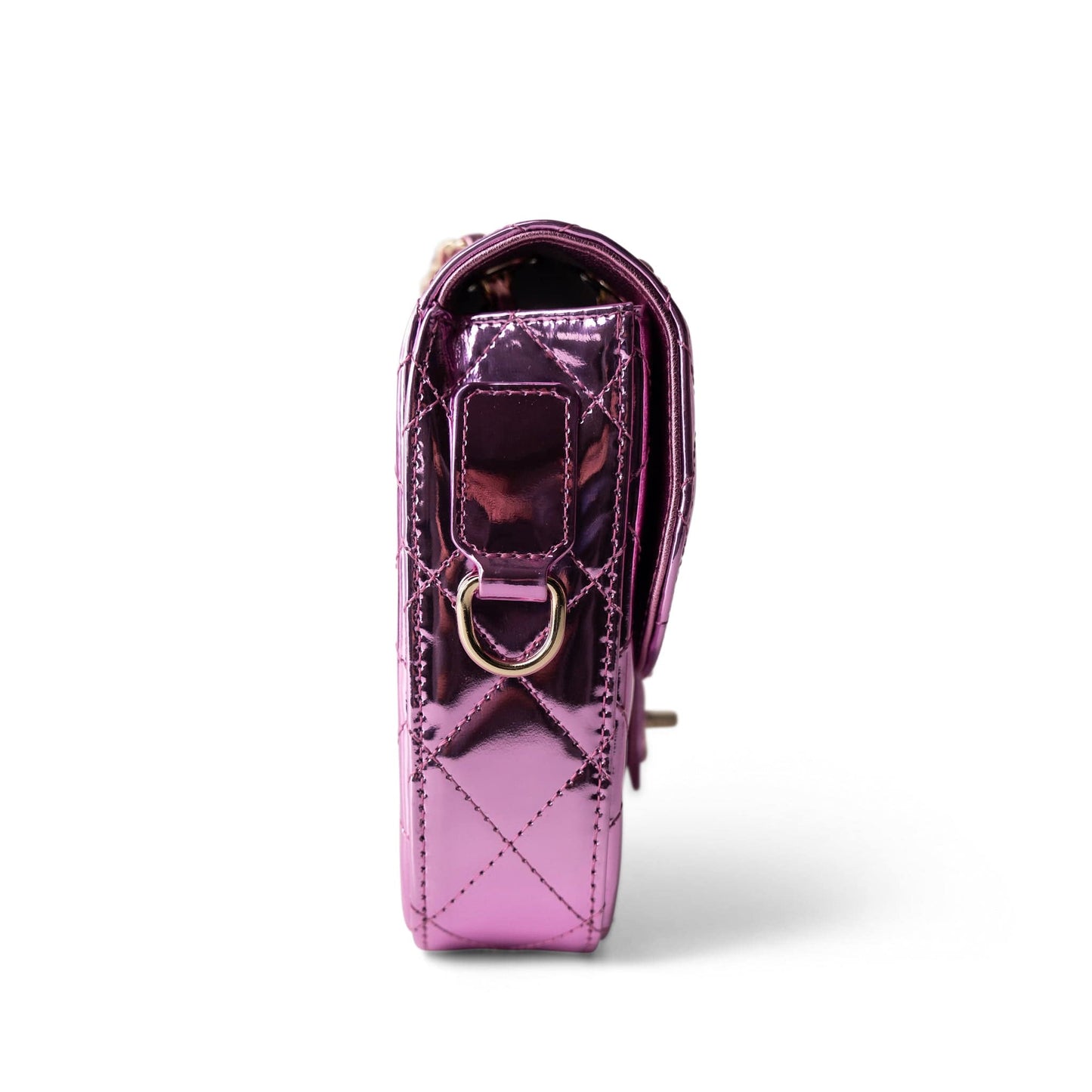 24C Shiny Pink Calfskin Quilted Flap Bag & Coin Purse