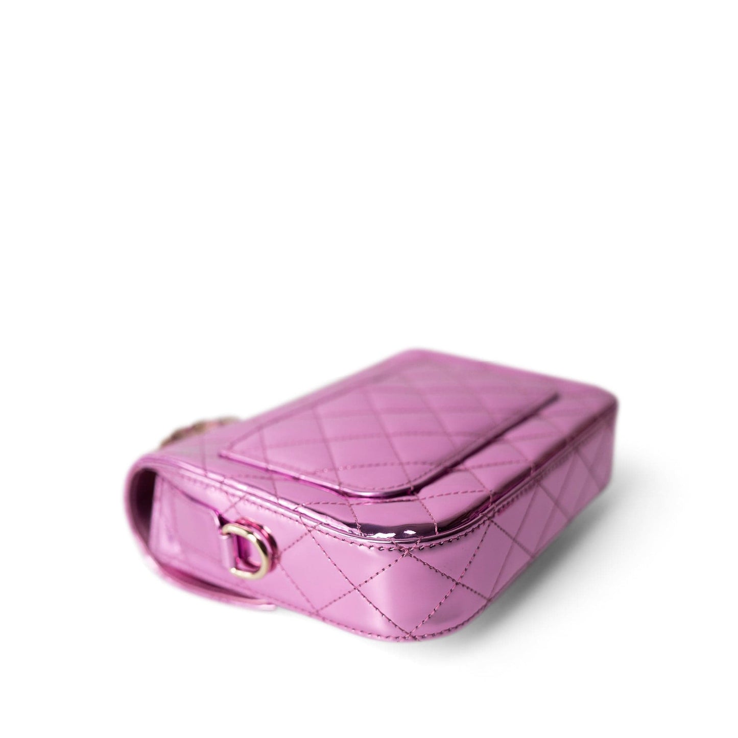 24C Shiny Pink Calfskin Quilted Flap Bag & Coin Purse
