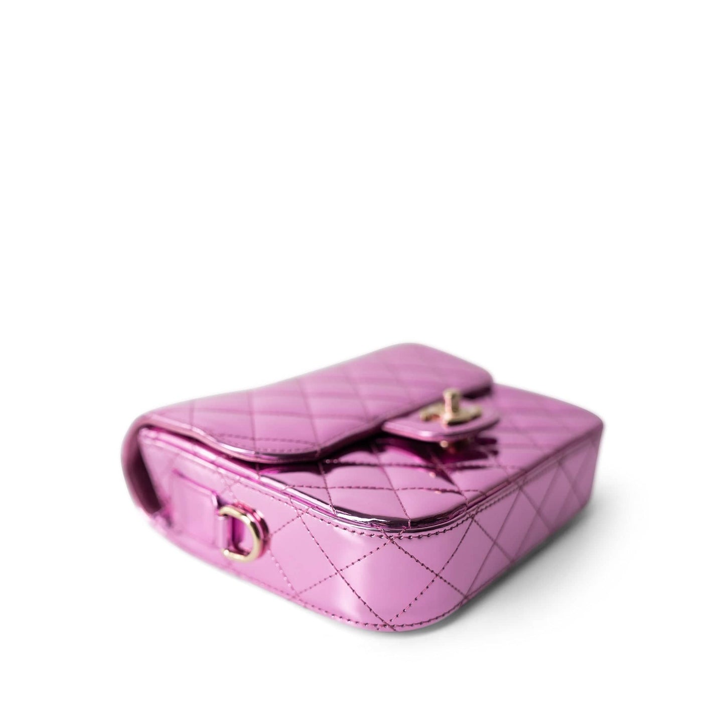 24C Shiny Pink Calfskin Quilted Flap Bag & Coin Purse