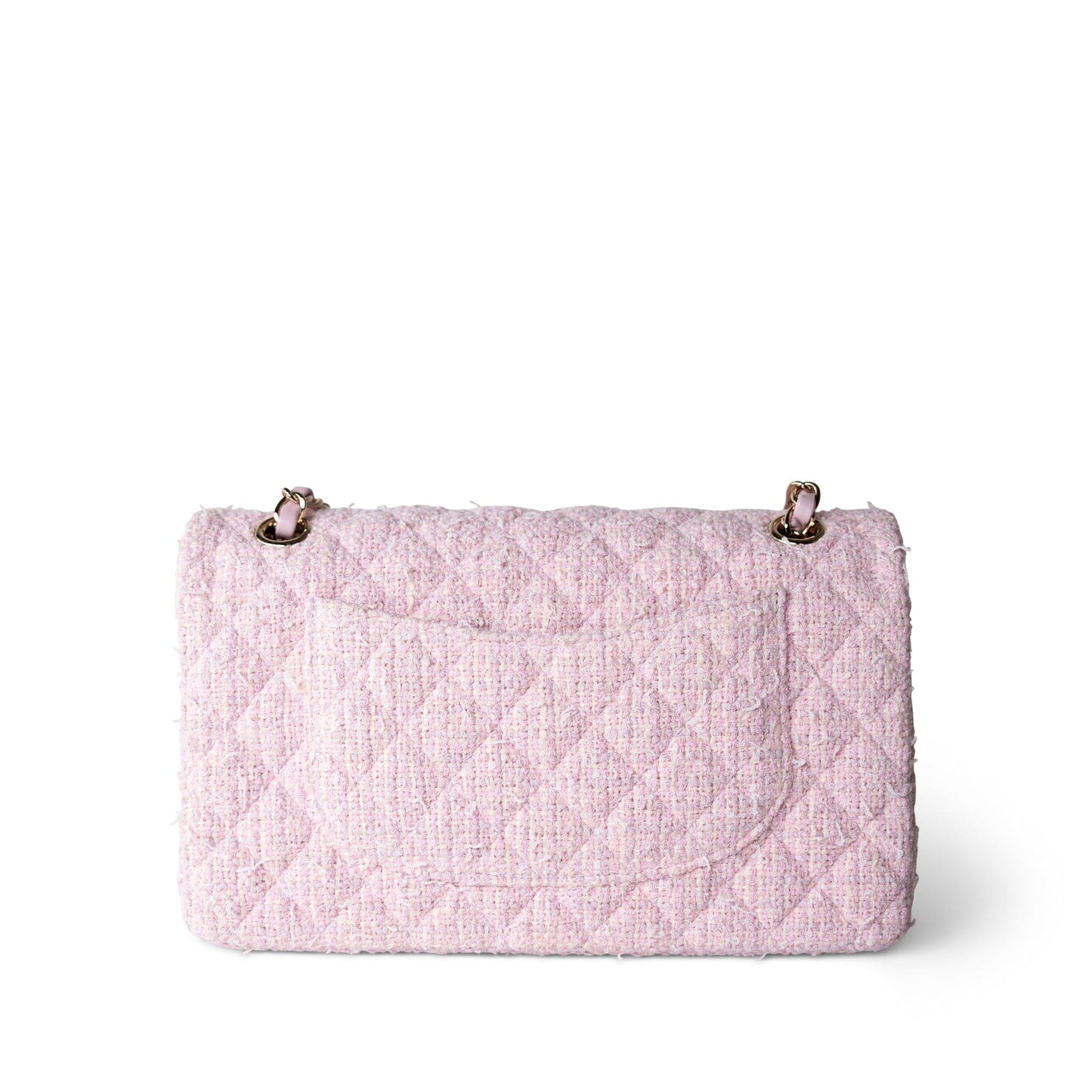 21S Pink Tweed Quilted Classic Flap Medium Light Gold Hardware