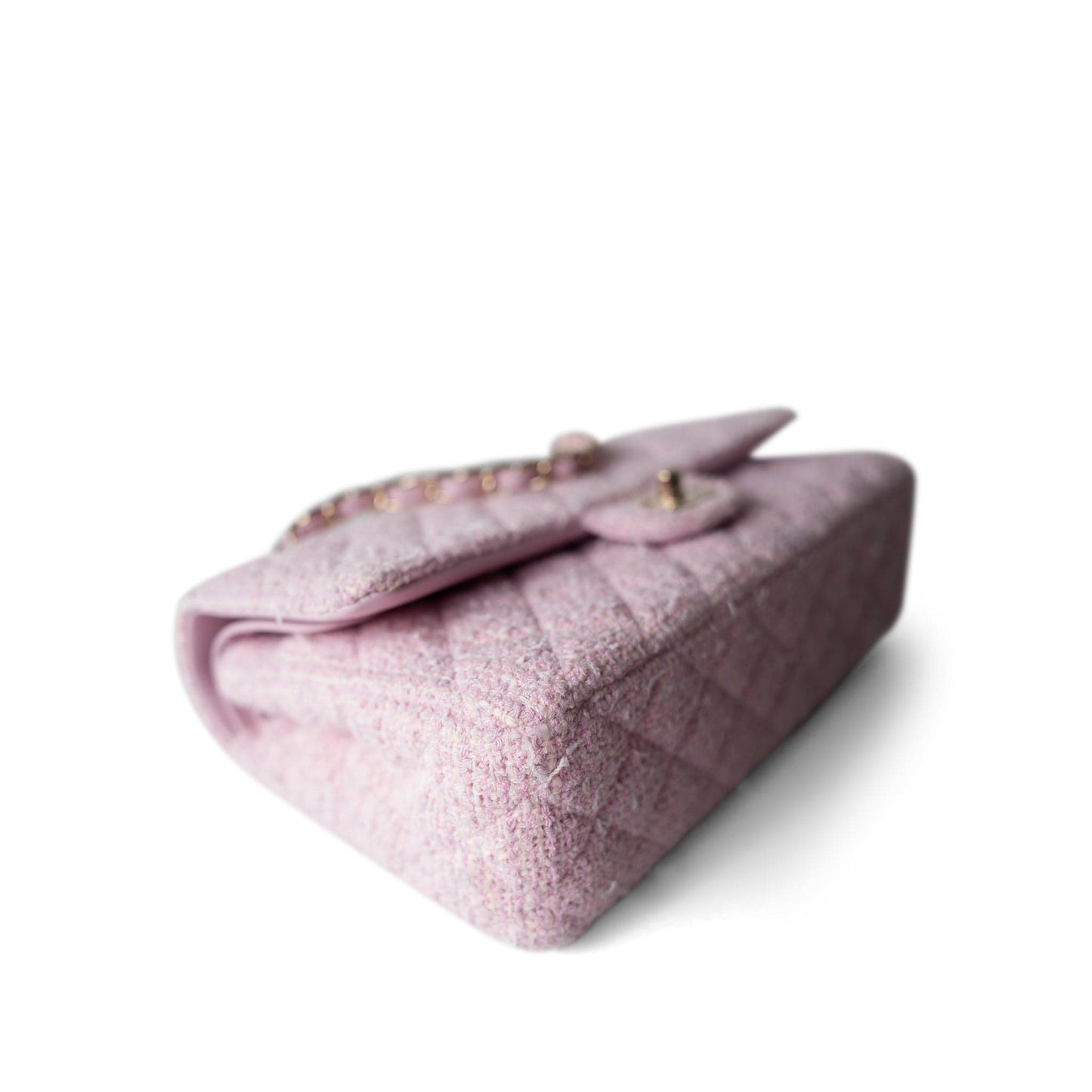 21S Pink Tweed Quilted Classic Flap Medium Light Gold Hardware