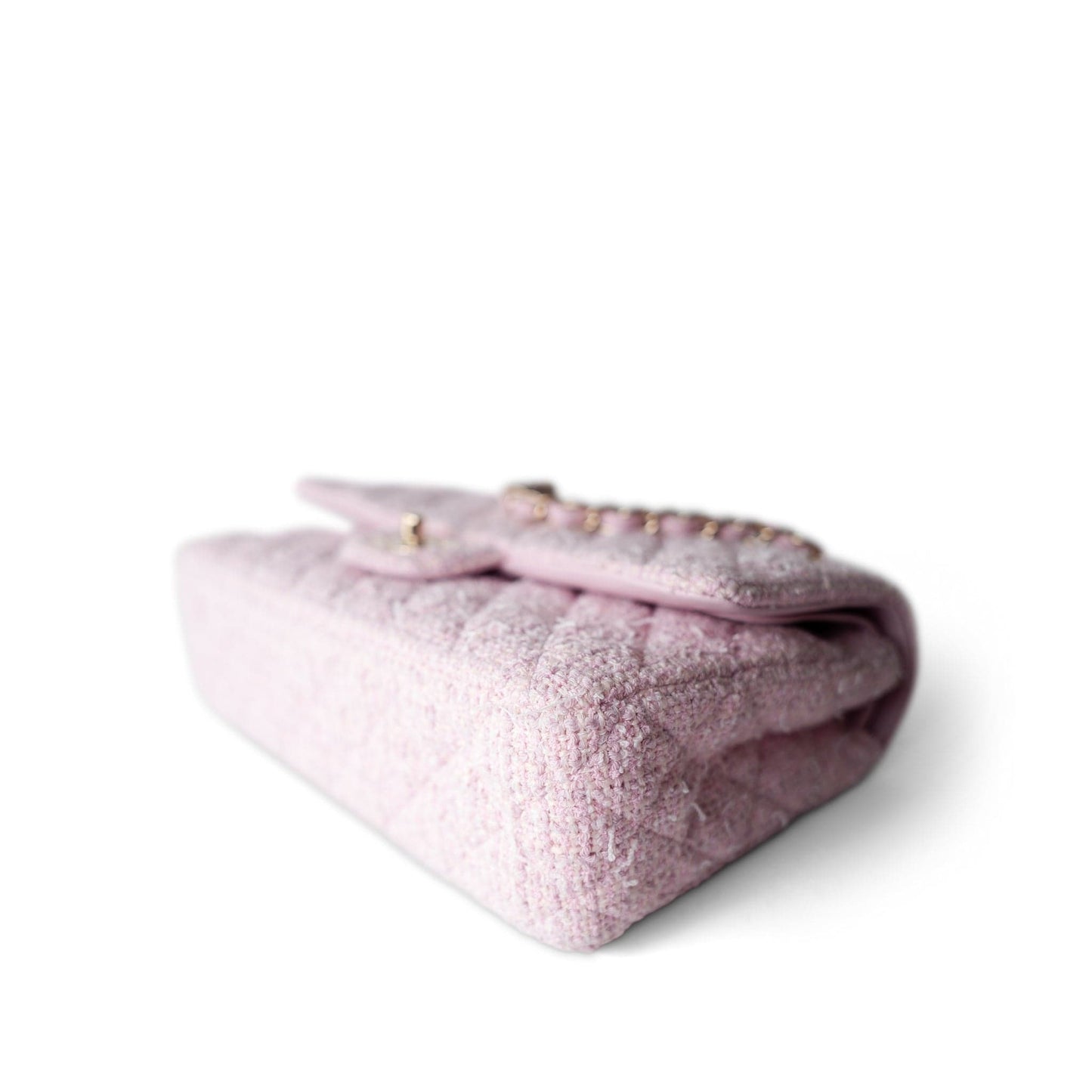 21S Pink Tweed Quilted Classic Flap Medium Light Gold Hardware