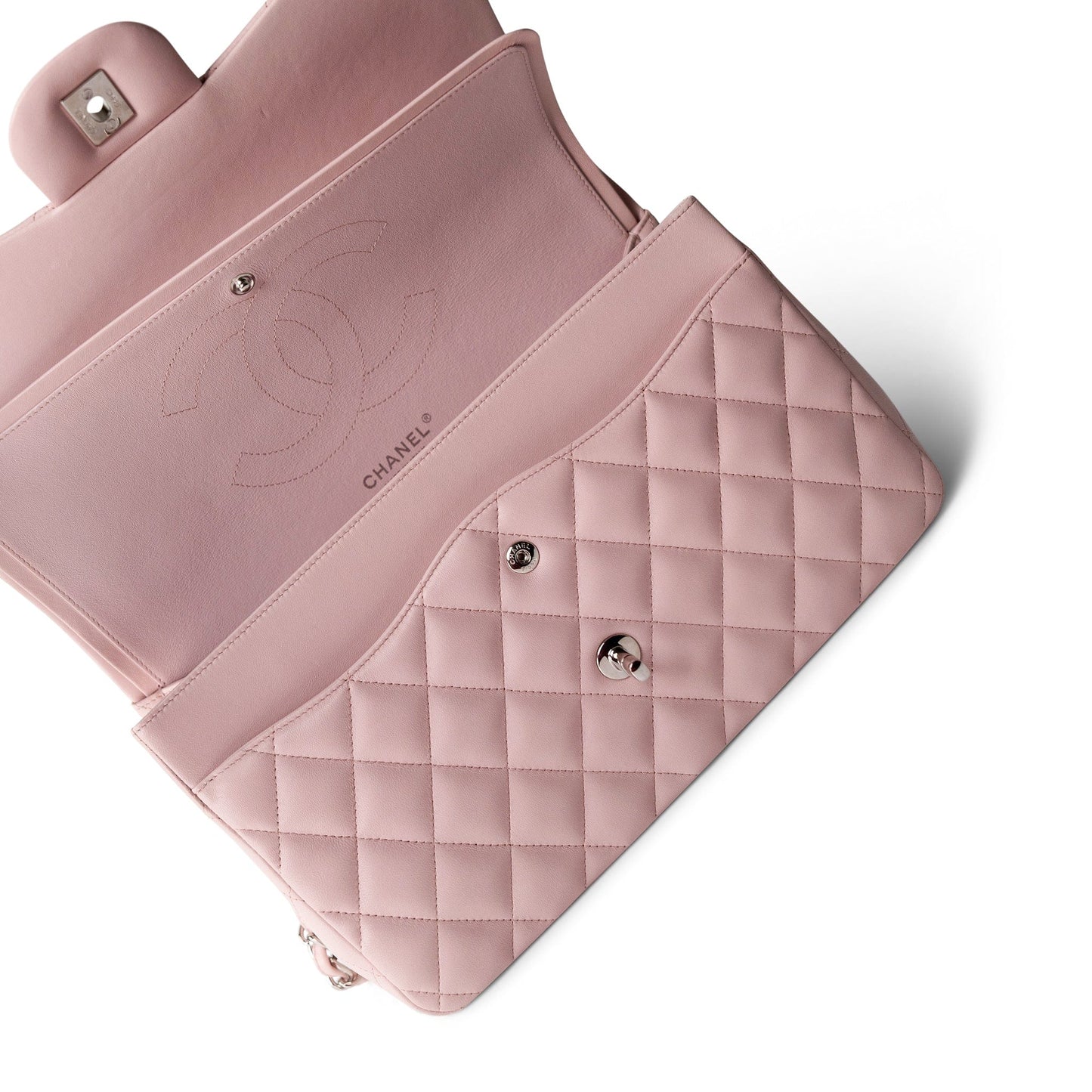 Light Pink Lambskin Quilted Jumbo Classic Flap Silver Hardware