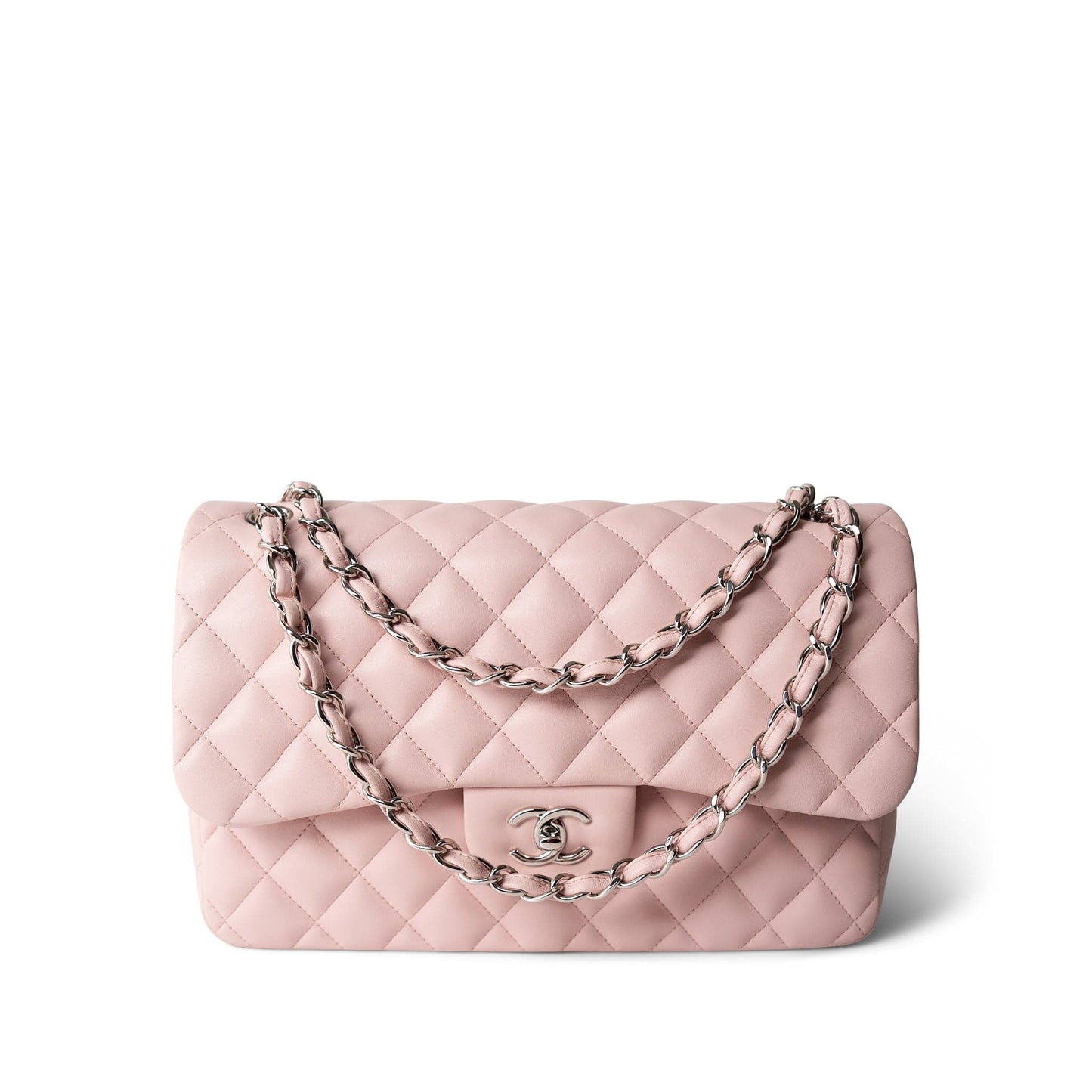 Light Pink Lambskin Quilted Jumbo Classic Flap Silver Hardware