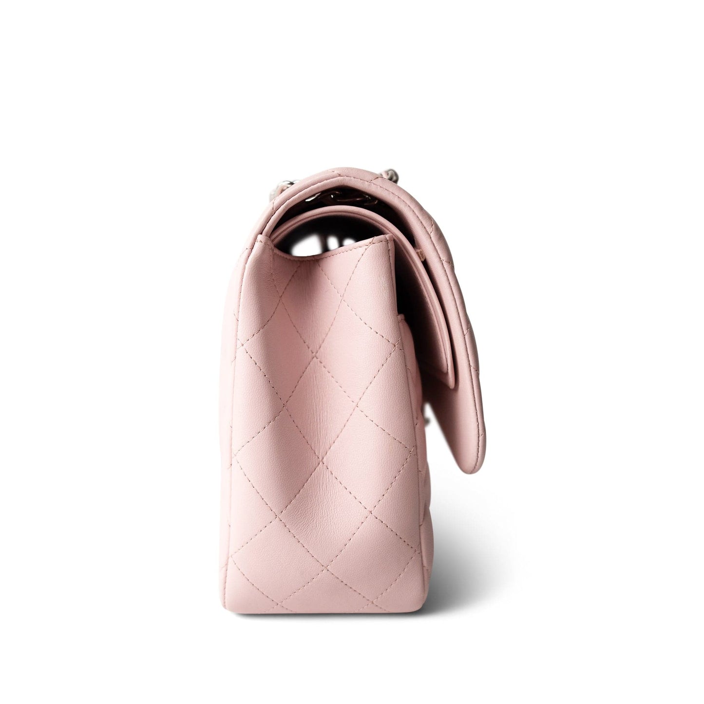 Light Pink Lambskin Quilted Jumbo Classic Flap Silver Hardware