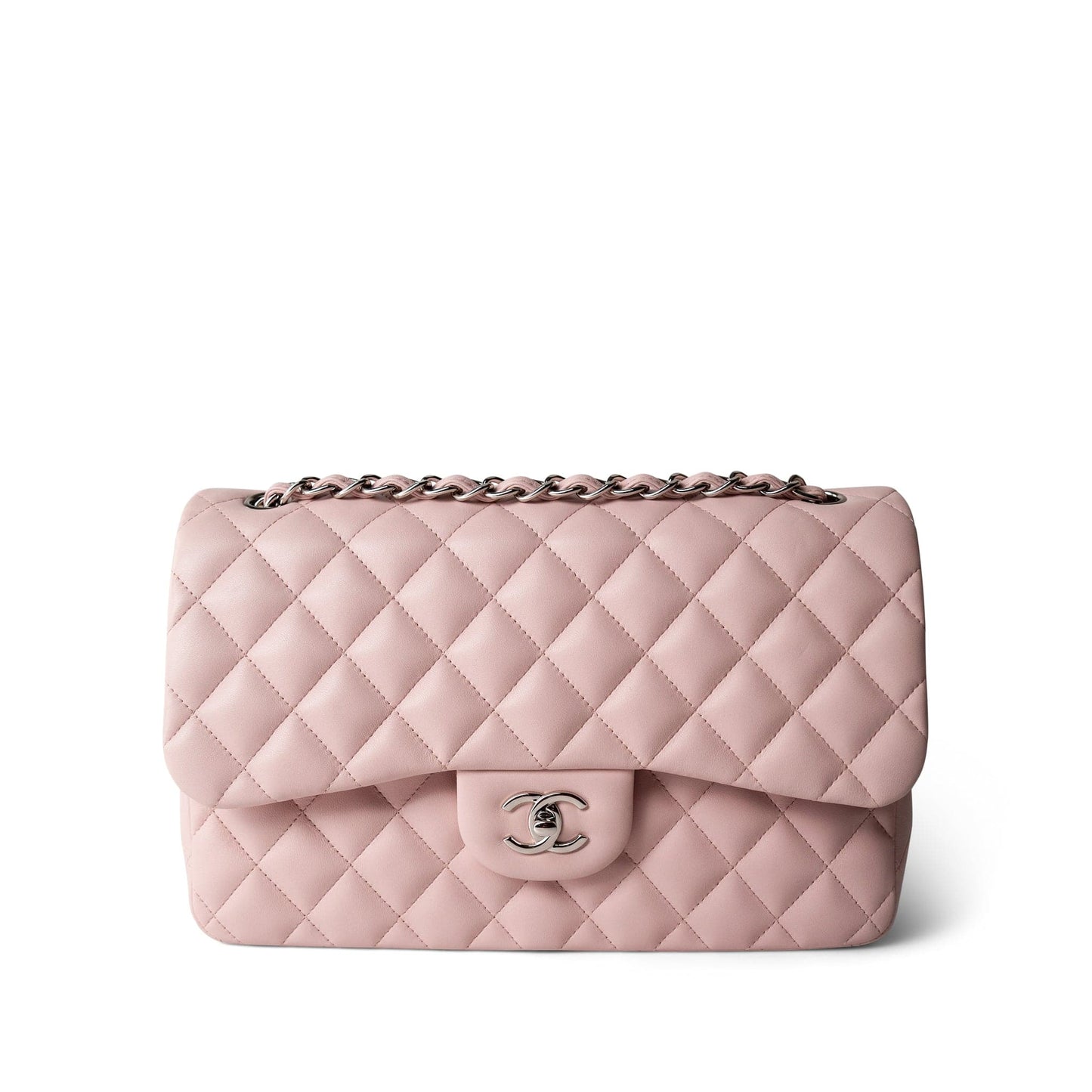 Light Pink Lambskin Quilted Jumbo Classic Flap Silver Hardware
