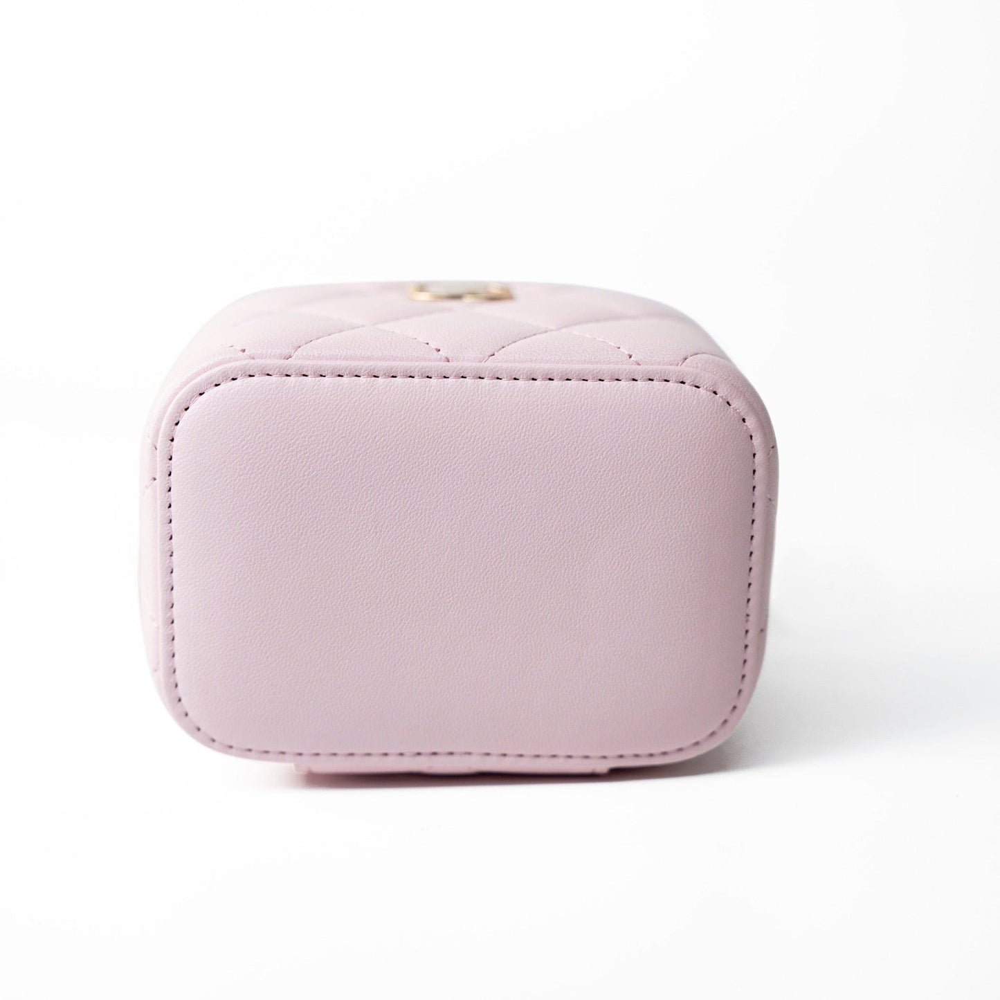 Light Pink Lambskin Quilted Mini Vanity Case With Pearl Chain
