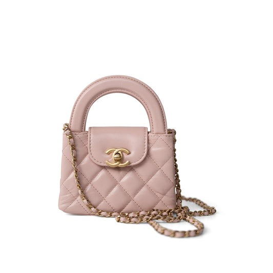 Light Pink Shiny Aged Calfskin Nano Kelly Mini Shopper