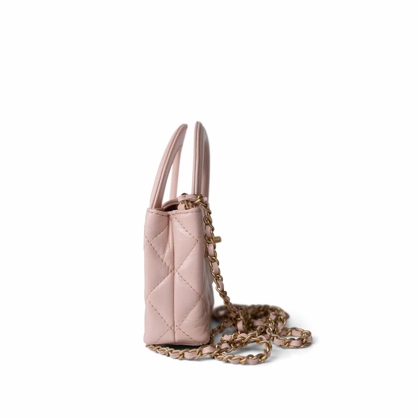Light Pink Shiny Aged Calfskin Nano Kelly Mini Shopper