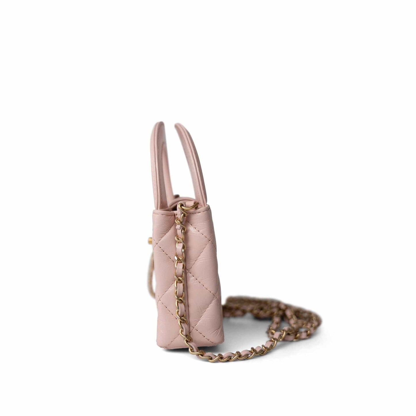 Light Pink Shiny Aged Calfskin Nano Kelly Mini Shopper