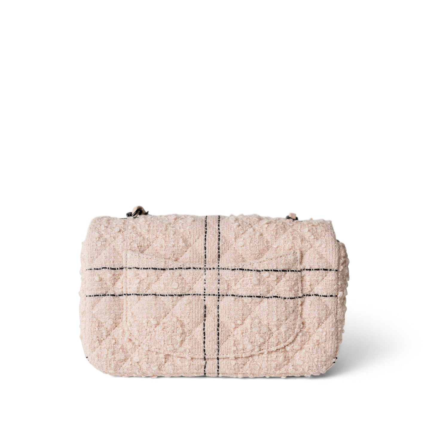 Light Pink Tweed Quilted Mini Rectangular Single Flap Black Metal Hardware
