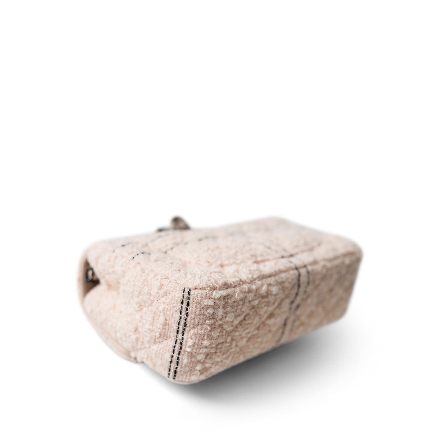 Light Pink Tweed Quilted Mini Rectangular Single Flap Black Metal Hardware