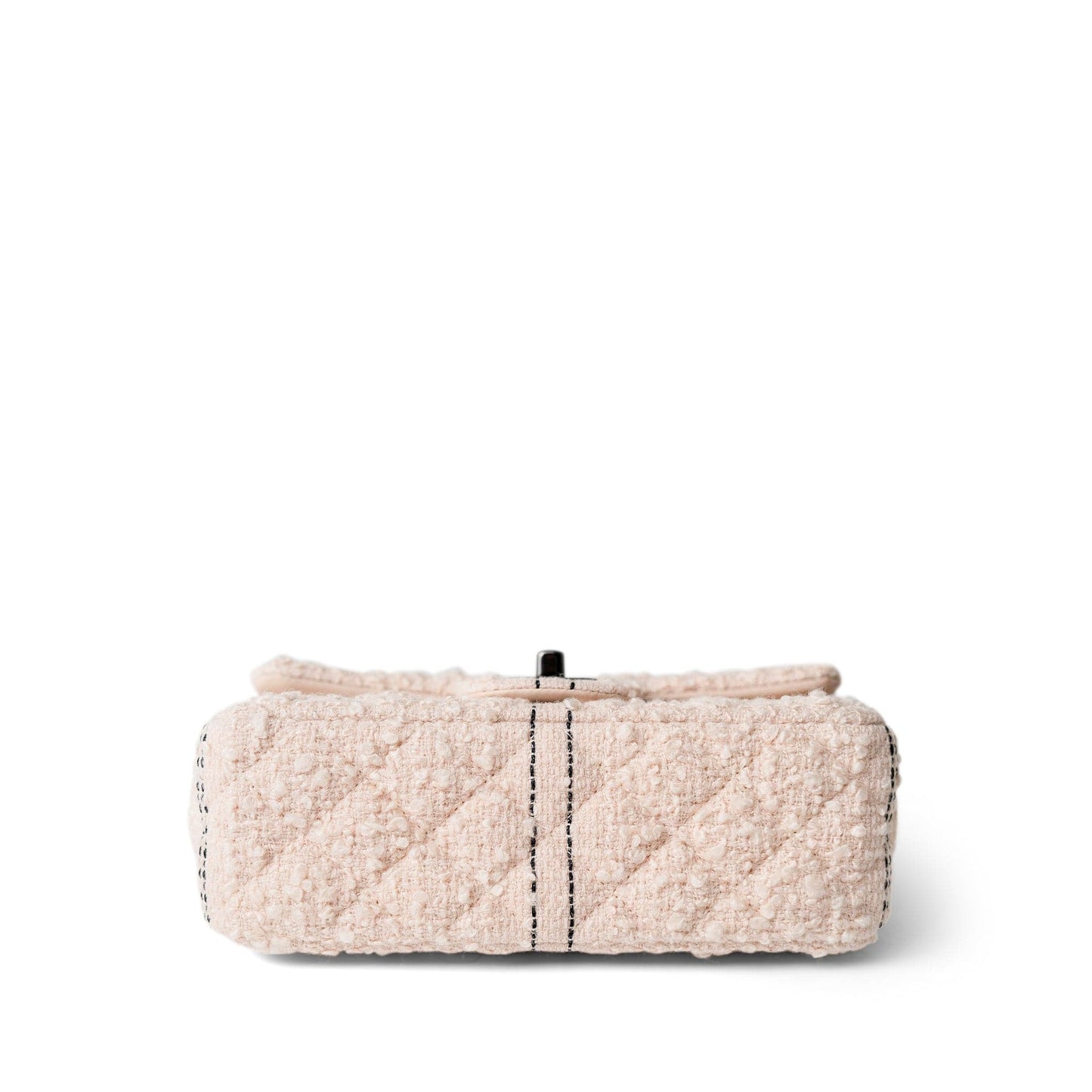 Light Pink Tweed Quilted Mini Rectangular Single Flap Black Metal Hardware