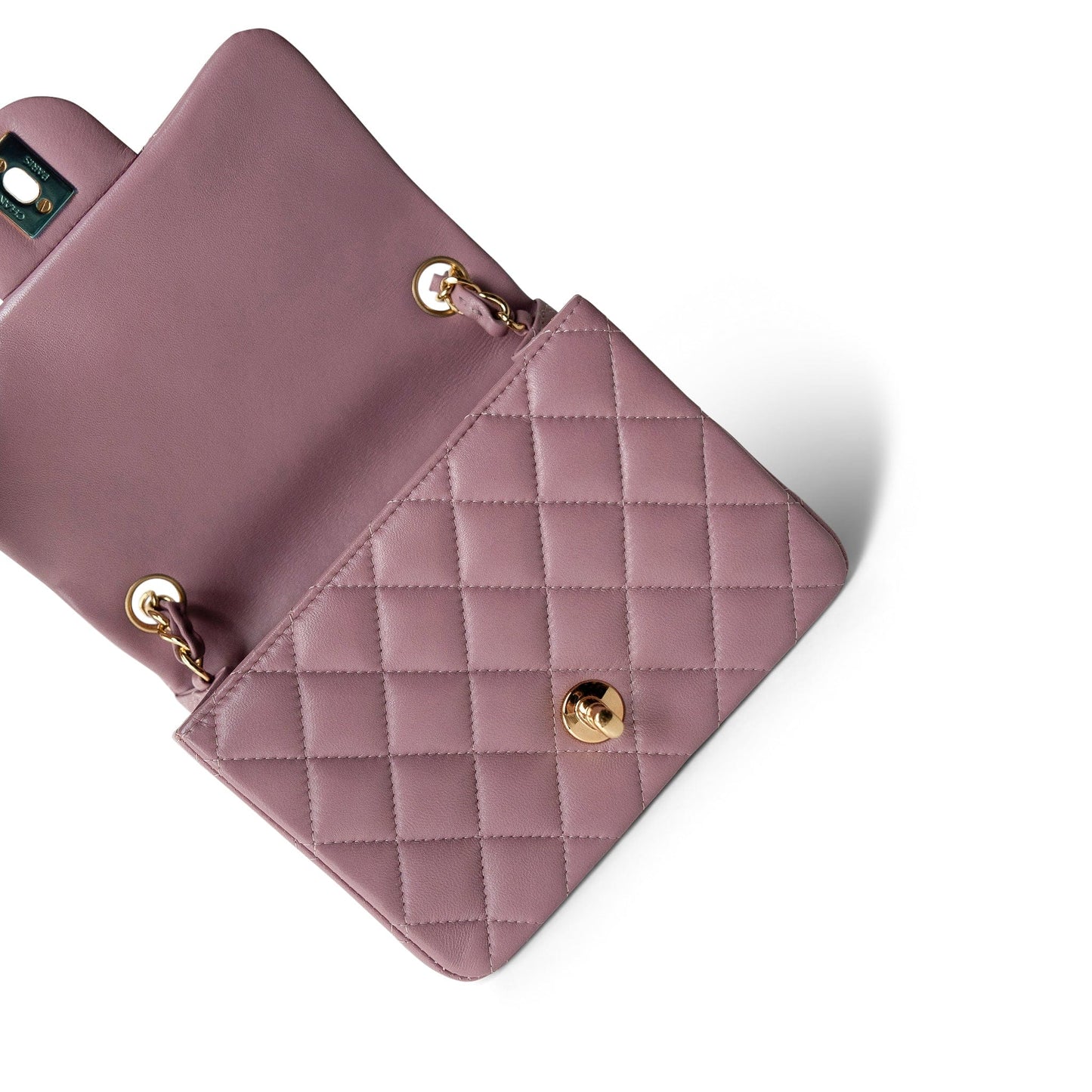 Mauve Lambskin Quilted Mini Square Flap